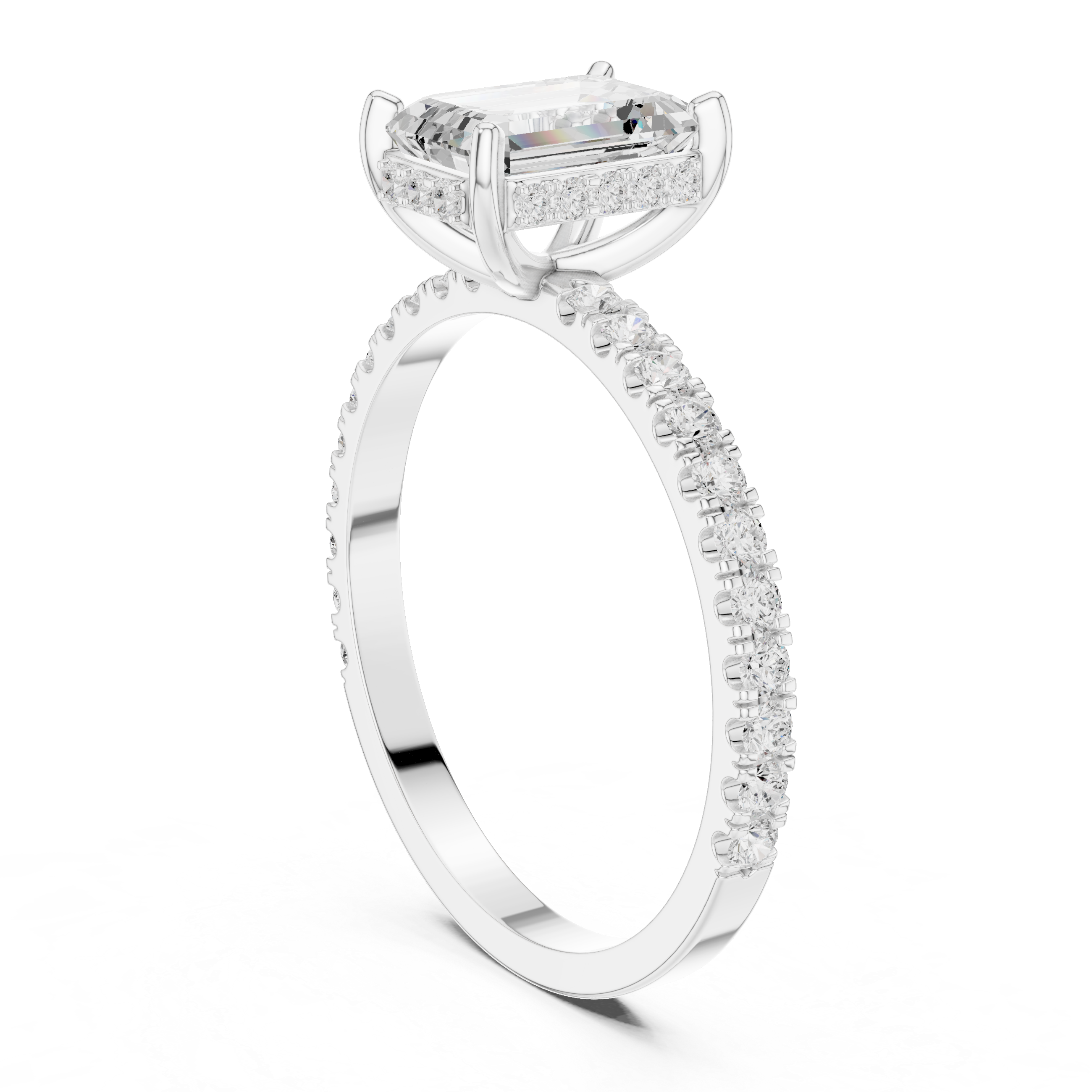 Emerald Cut Solitaire & Round Diamond Lab Grown Diamond Ring