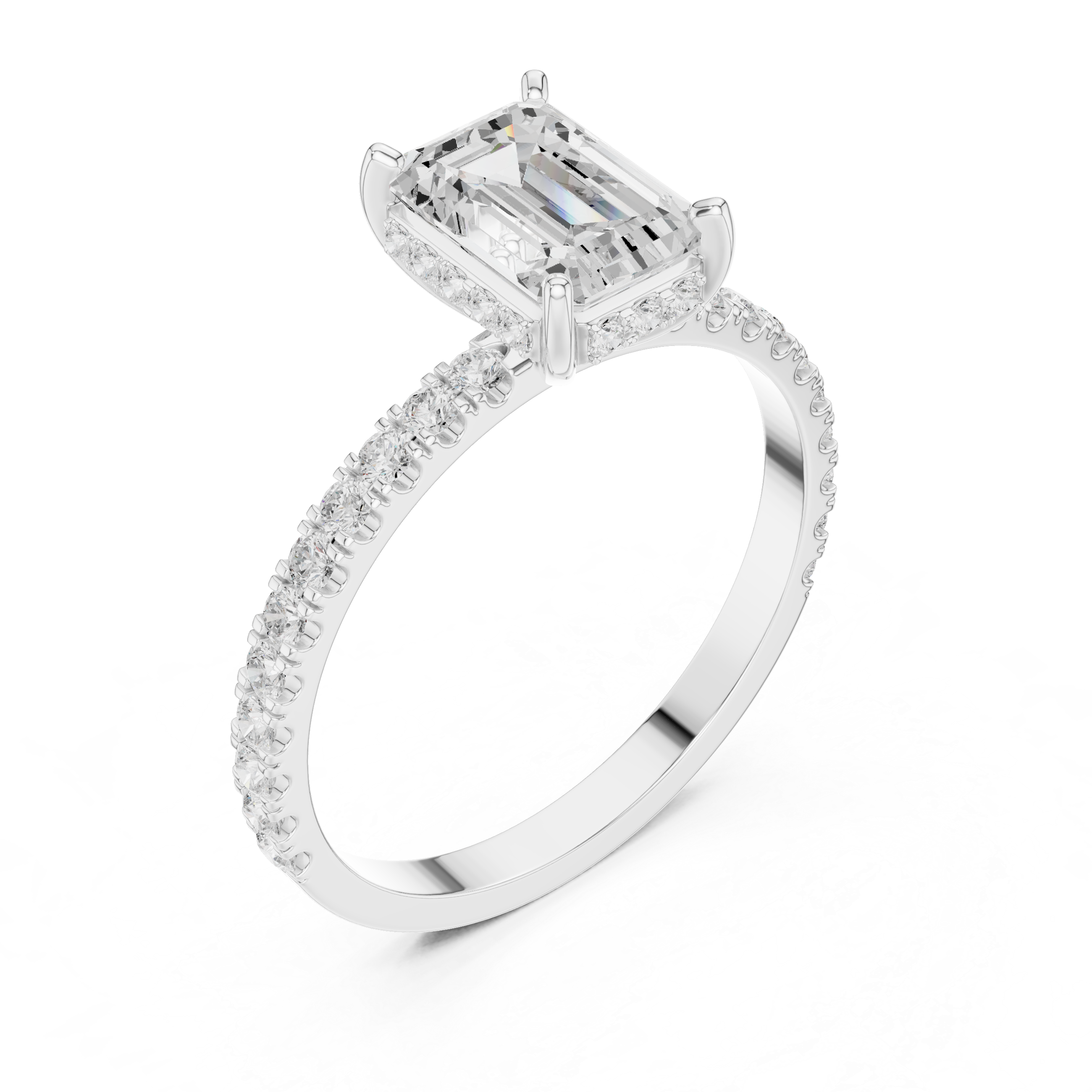 Emerald Cut Solitaire & Round Diamond Lab Grown Diamond Ring