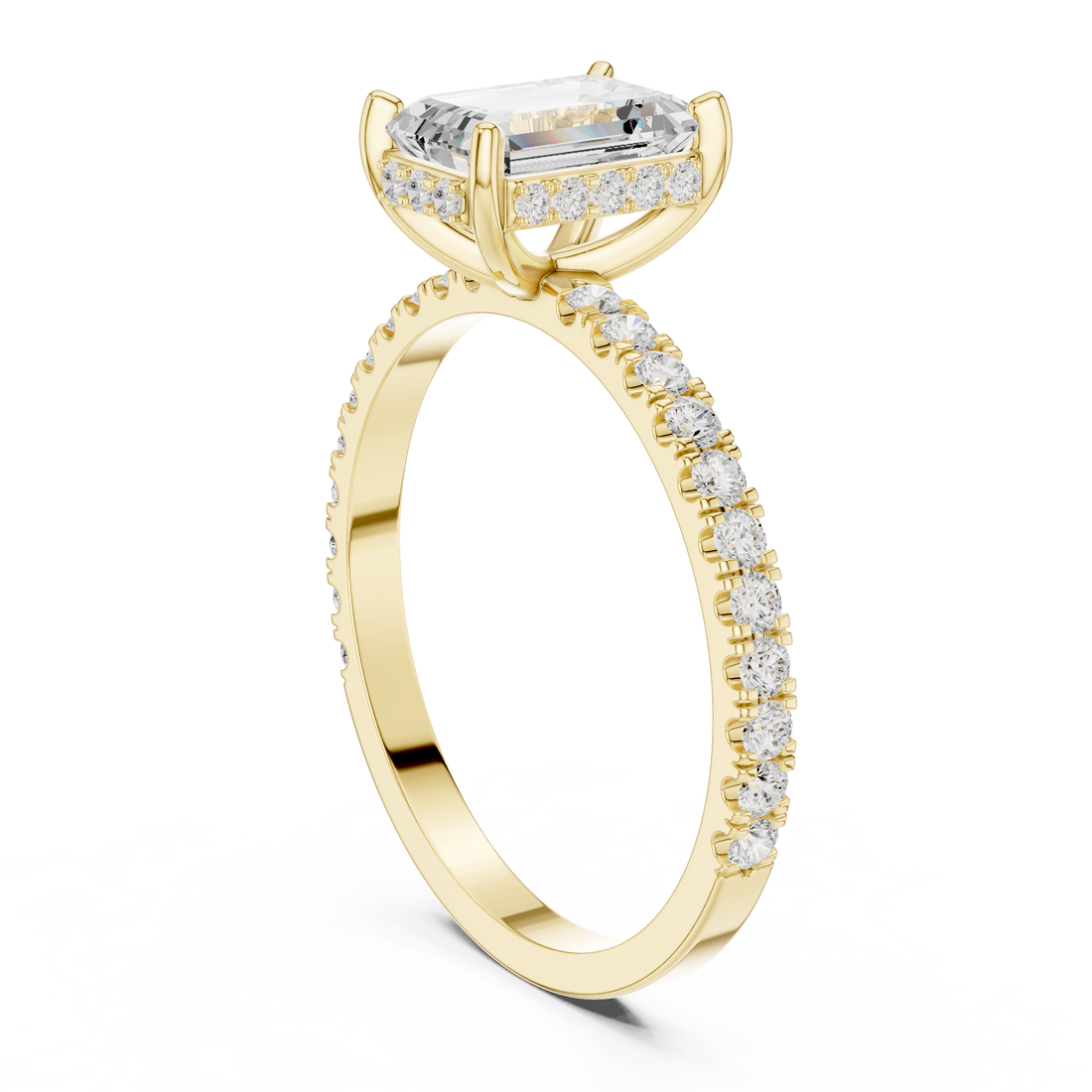 Emerald Cut Solitaire & Round Diamond Lab Grown Diamond Ring