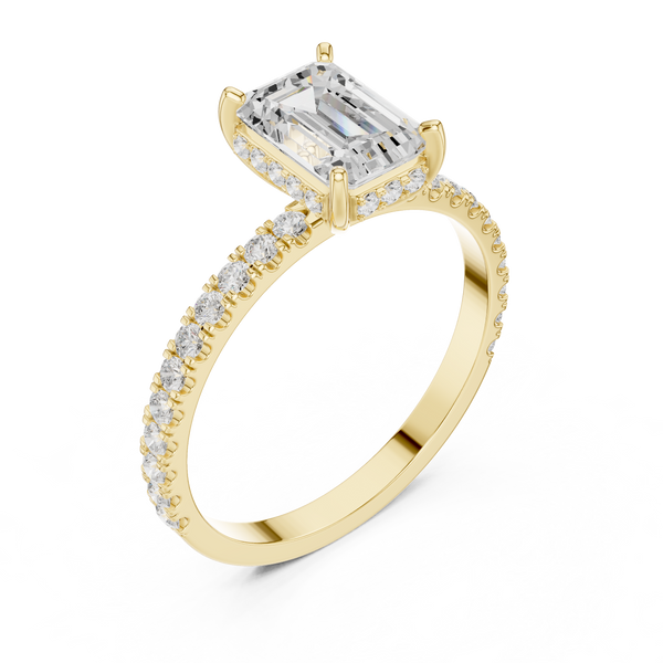 Emerald Cut Solitaire & Round Diamond Lab Grown Diamond Ring