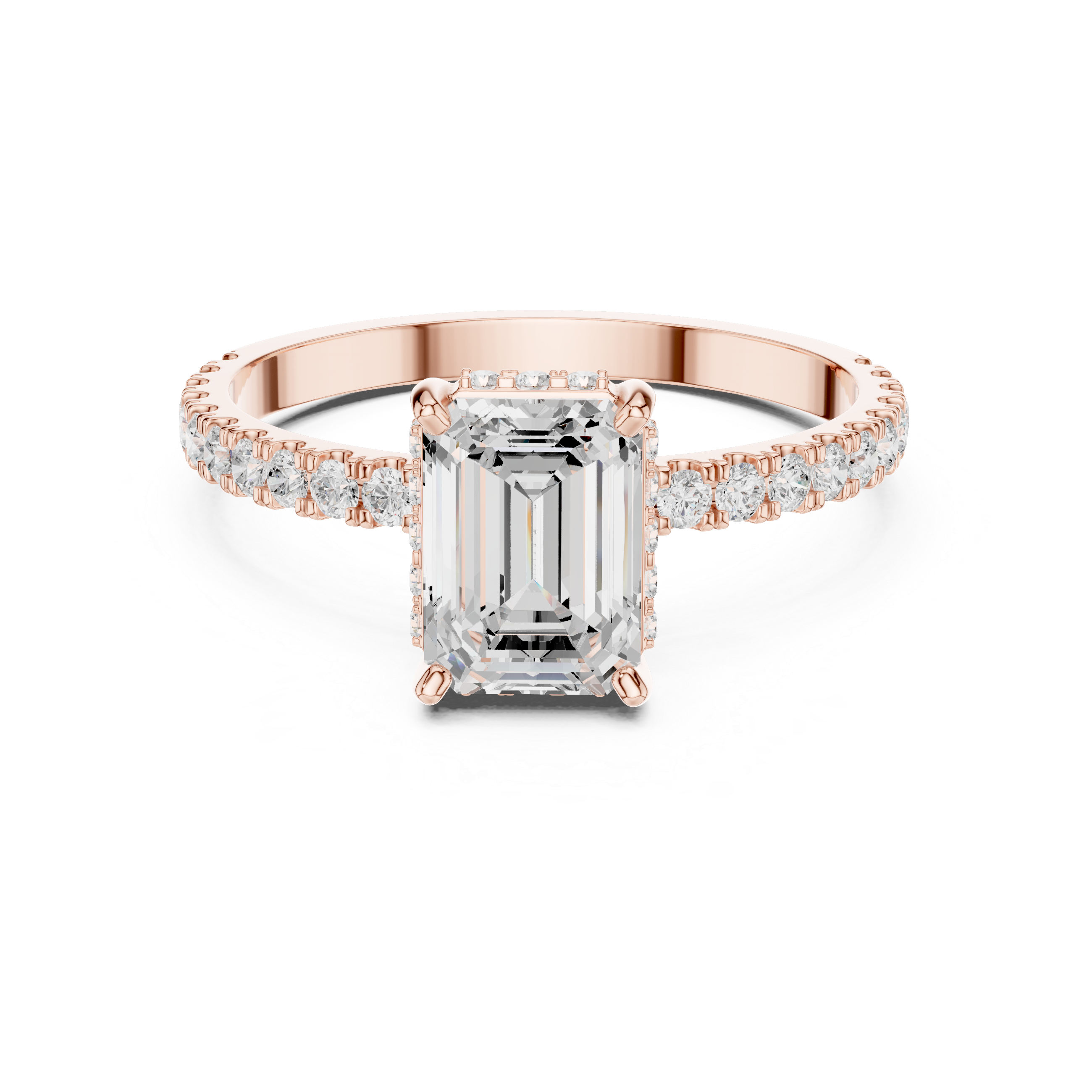 Emerald Cut Solitaire & Round Diamond Lab Grown Diamond Ring