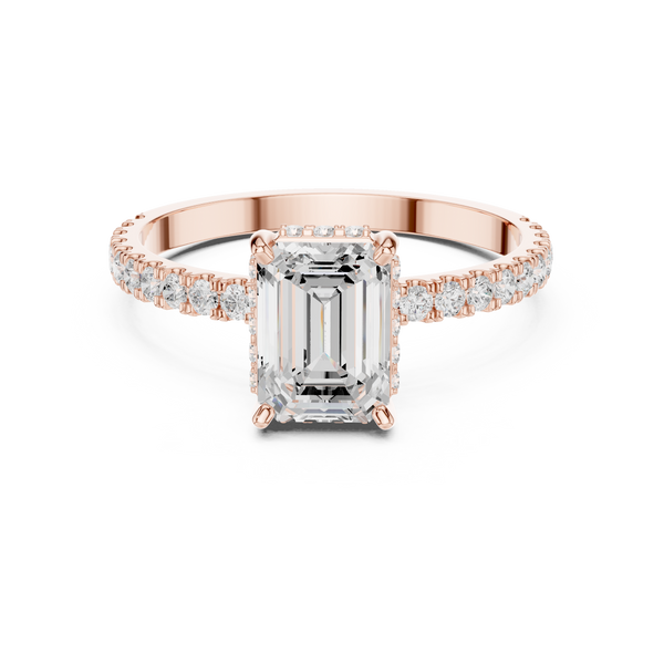 Emerald Cut Solitaire & Round Diamond Lab Grown Diamond Ring