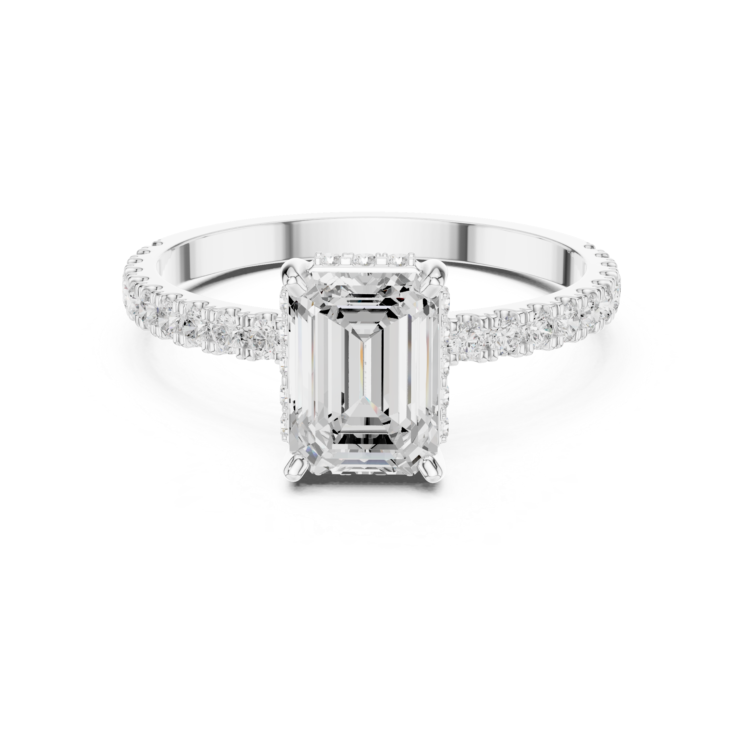 Emerald Cut Solitaire & Round Diamond Lab Grown Diamond Ring
