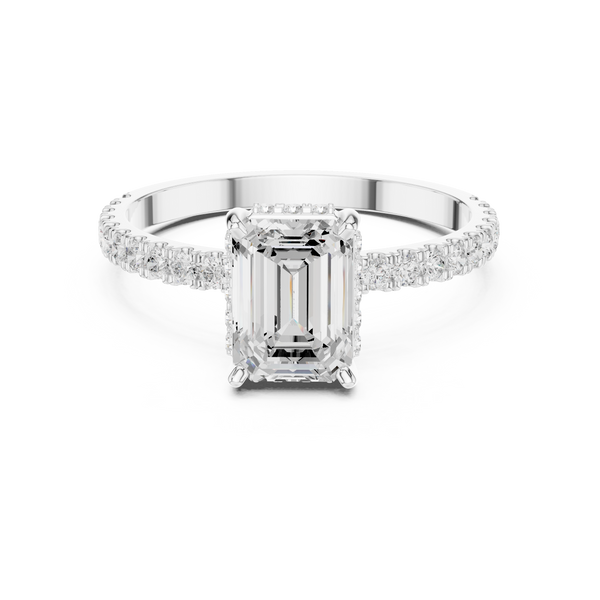 Emerald Cut Solitaire & Round Diamond Lab Grown Diamond Ring