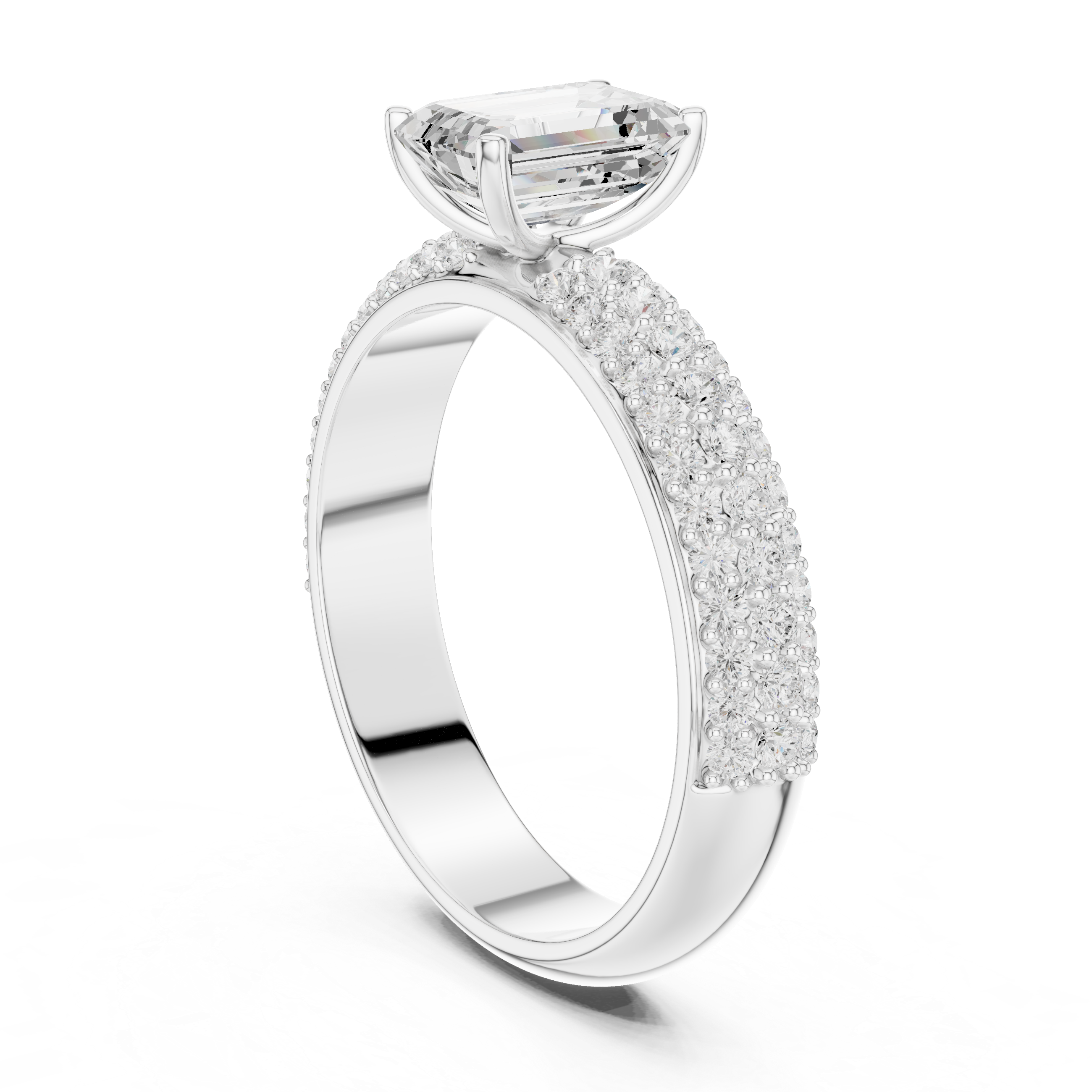 Emerald Solitaire Lab Grown Diamond Ring with Dazzling Round Accents