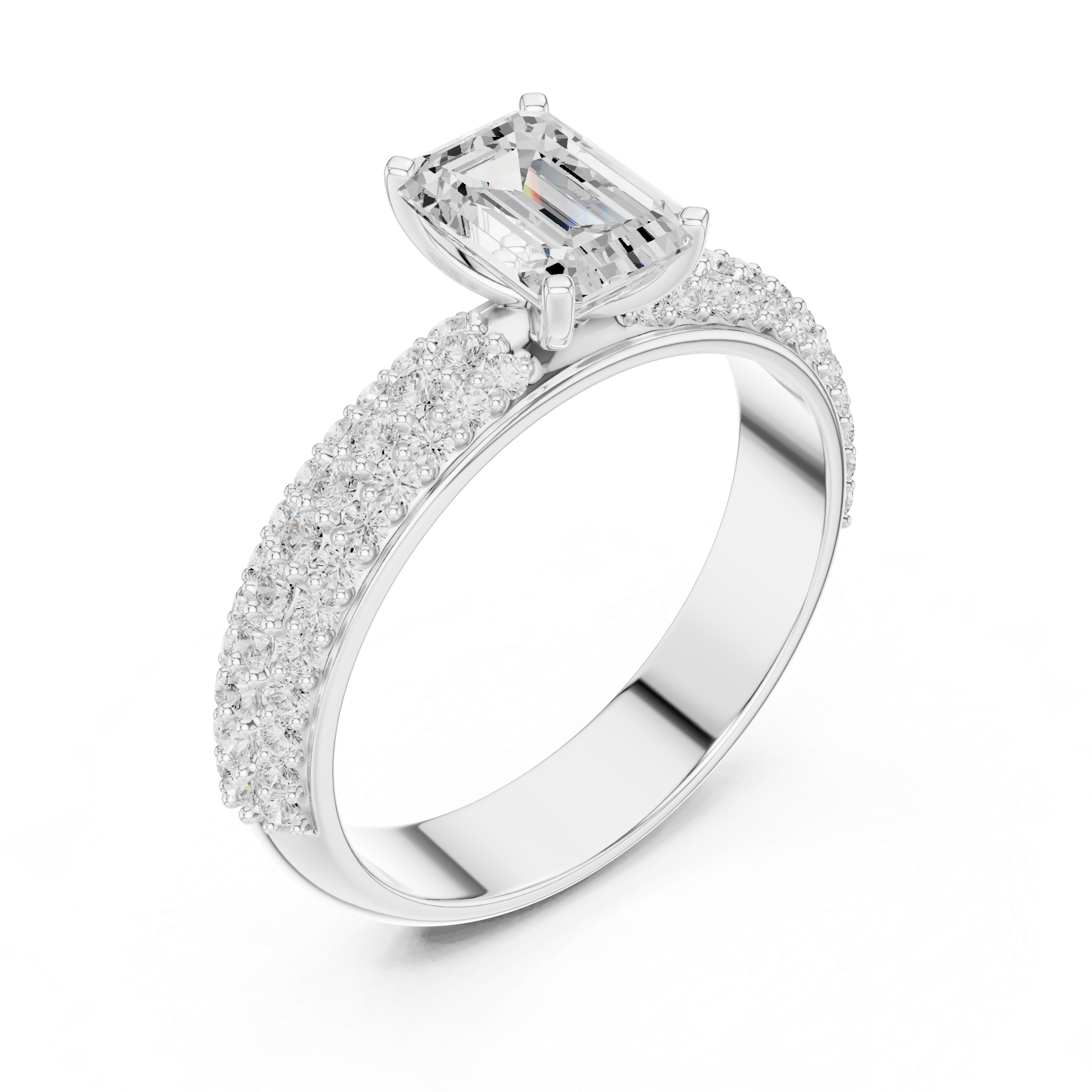 Emerald Solitaire Lab Grown Diamond Ring with Dazzling Round Accents