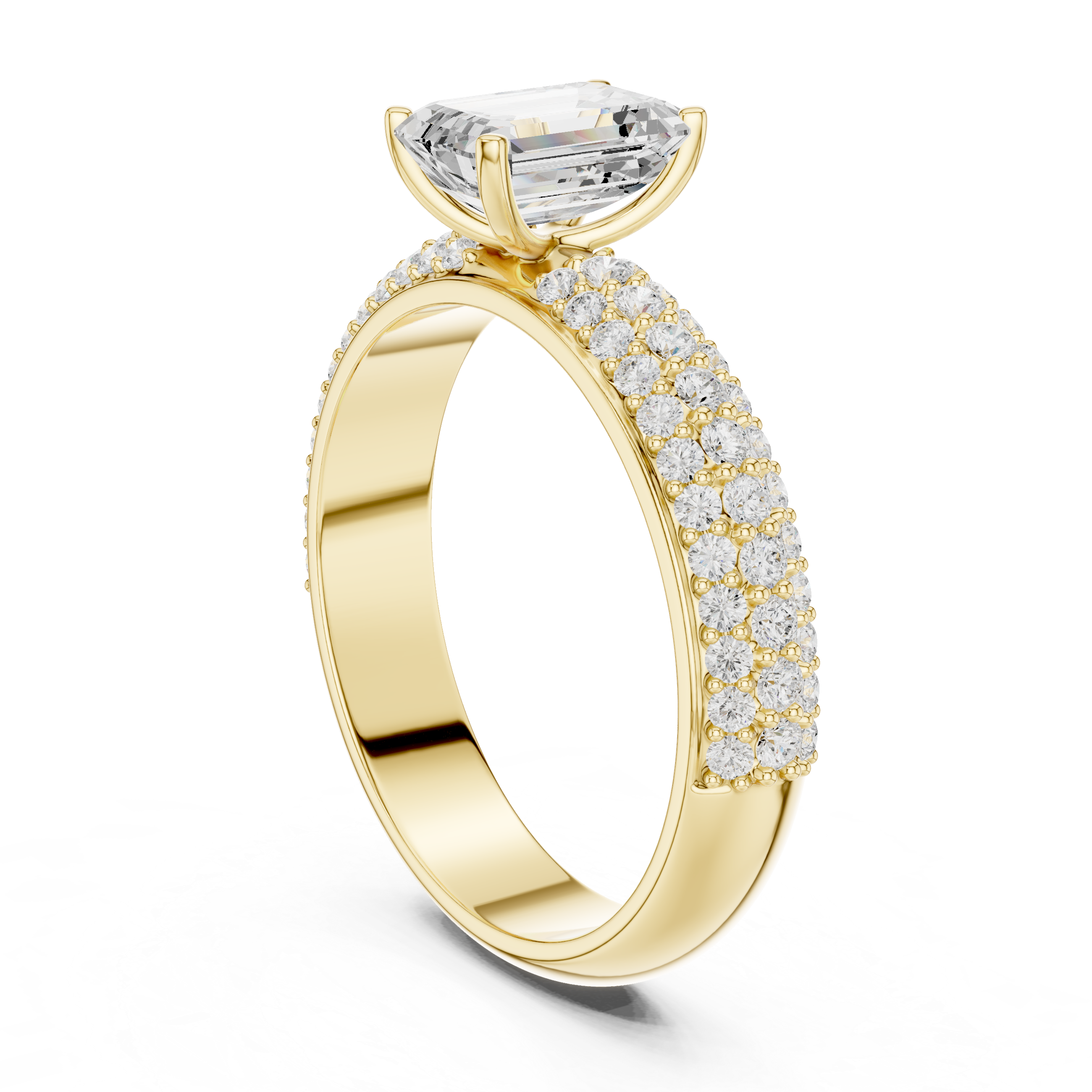 Emerald Solitaire Lab Grown Diamond Ring with Dazzling Round Accents