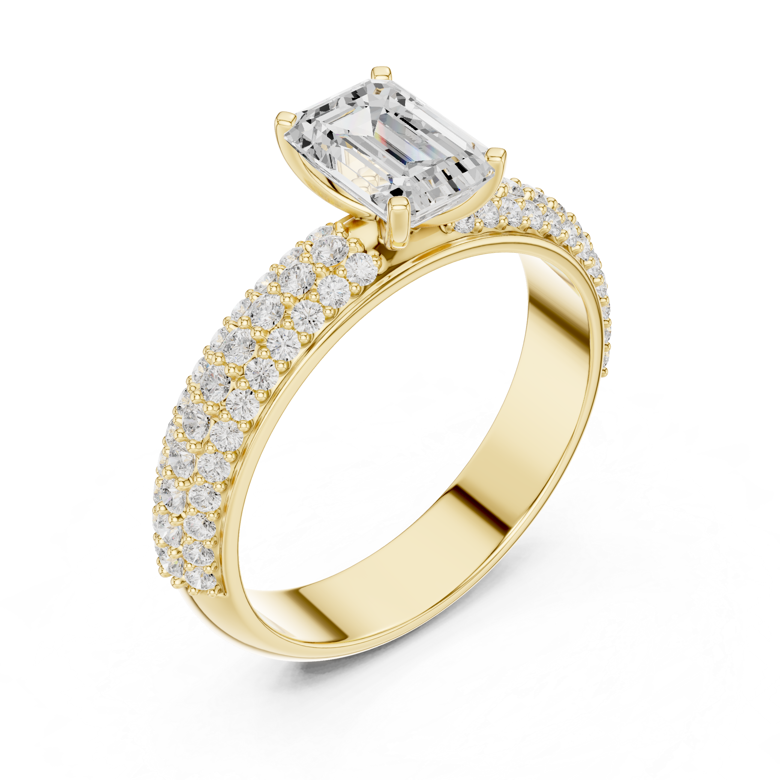 Emerald Solitaire Lab Grown Diamond Ring with Dazzling Round Accents