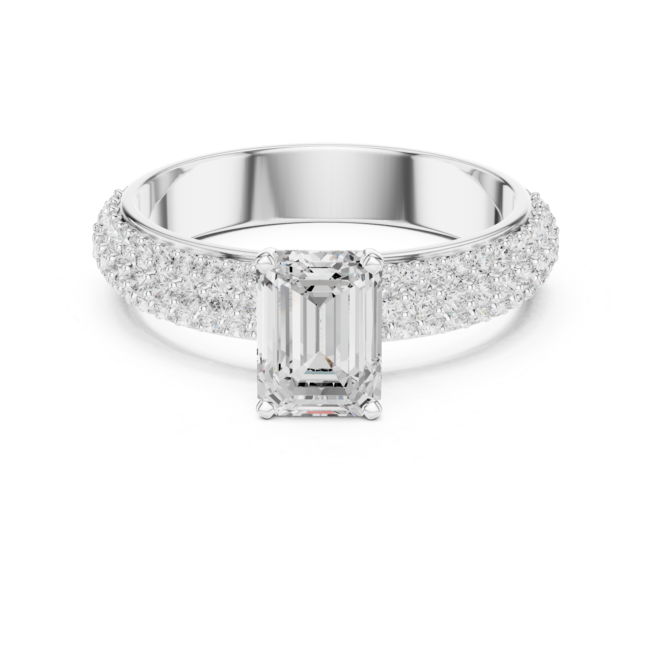 Emerald Solitaire Lab Grown Diamond Ring with Dazzling Round Accents