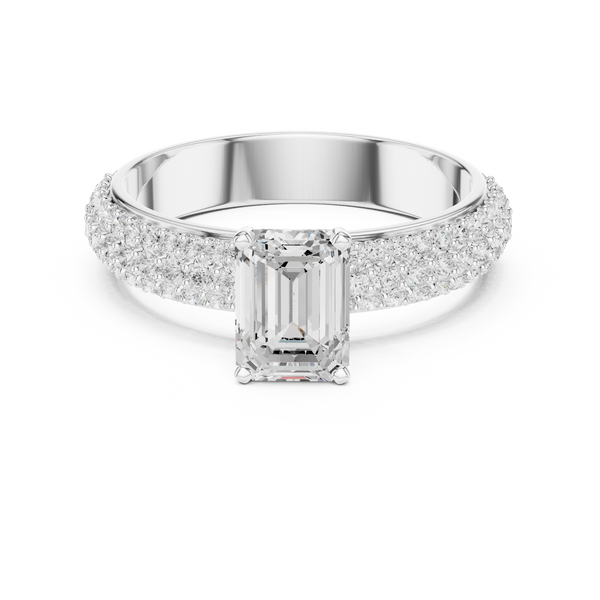 Emerald Solitaire Lab Grown Diamond Ring with Dazzling Round Accents