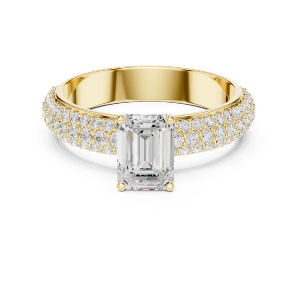 Emerald Solitaire Lab Grown Diamond Ring with Dazzling Round Accents