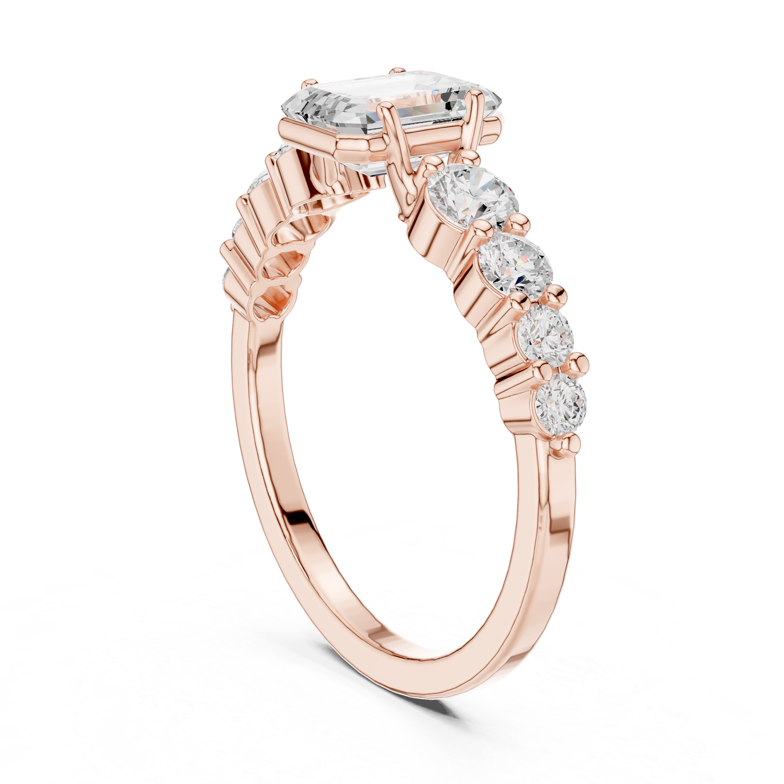 1 ct Emerald Cut Solitaire & Round Diamond Lab Grown Diamond Ring
