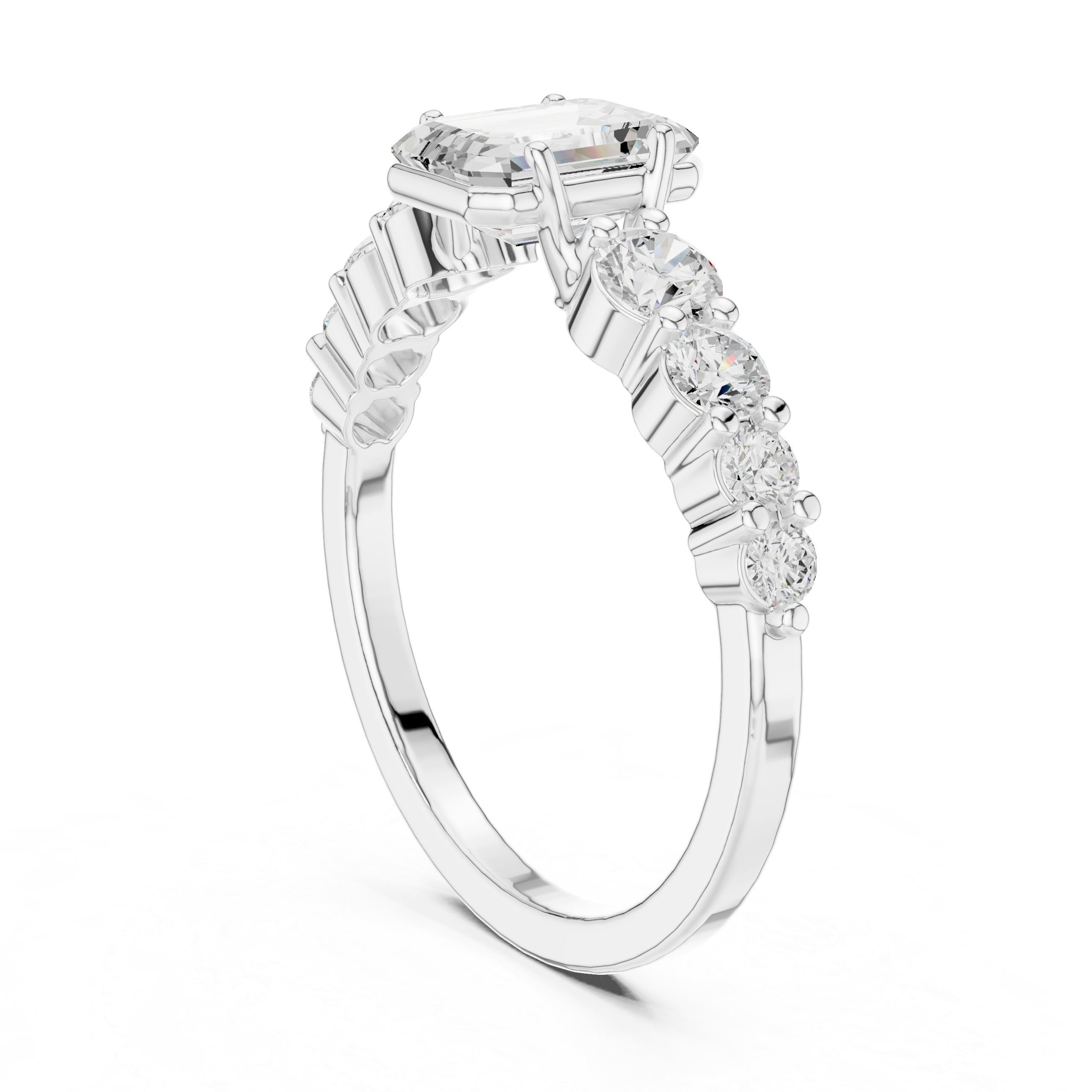 1 ct Emerald Cut Solitaire & Round Diamond Lab Grown Diamond Ring