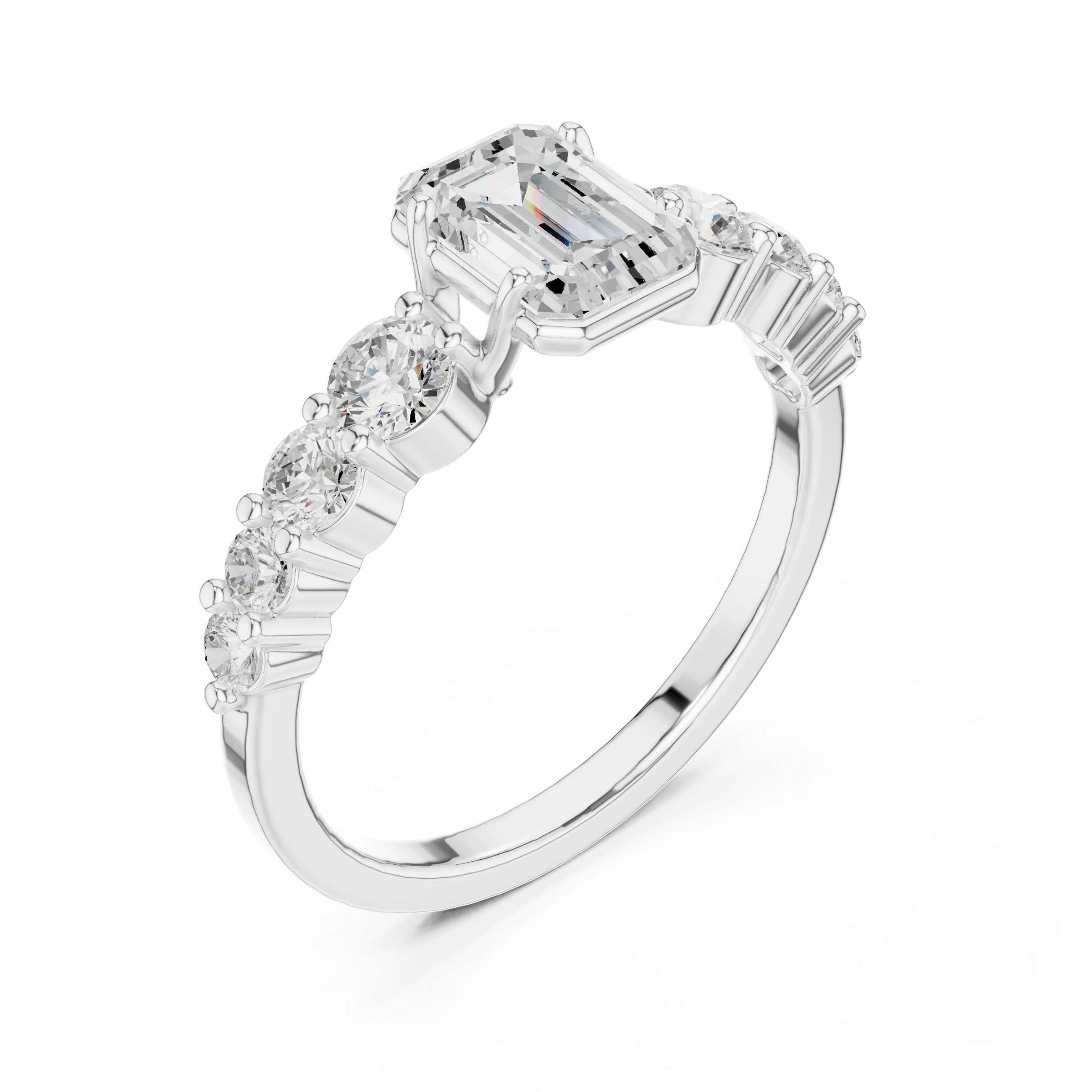 1 ct Emerald Cut Solitaire & Round Diamond Lab Grown Diamond Ring