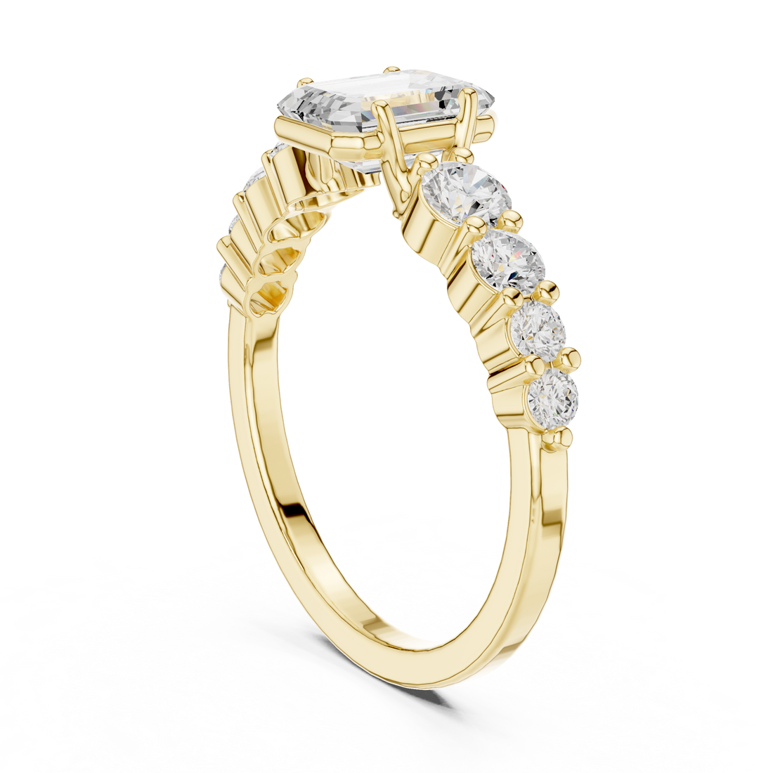 1 ct Emerald Cut Solitaire & Round Diamond Lab Grown Diamond Ring
