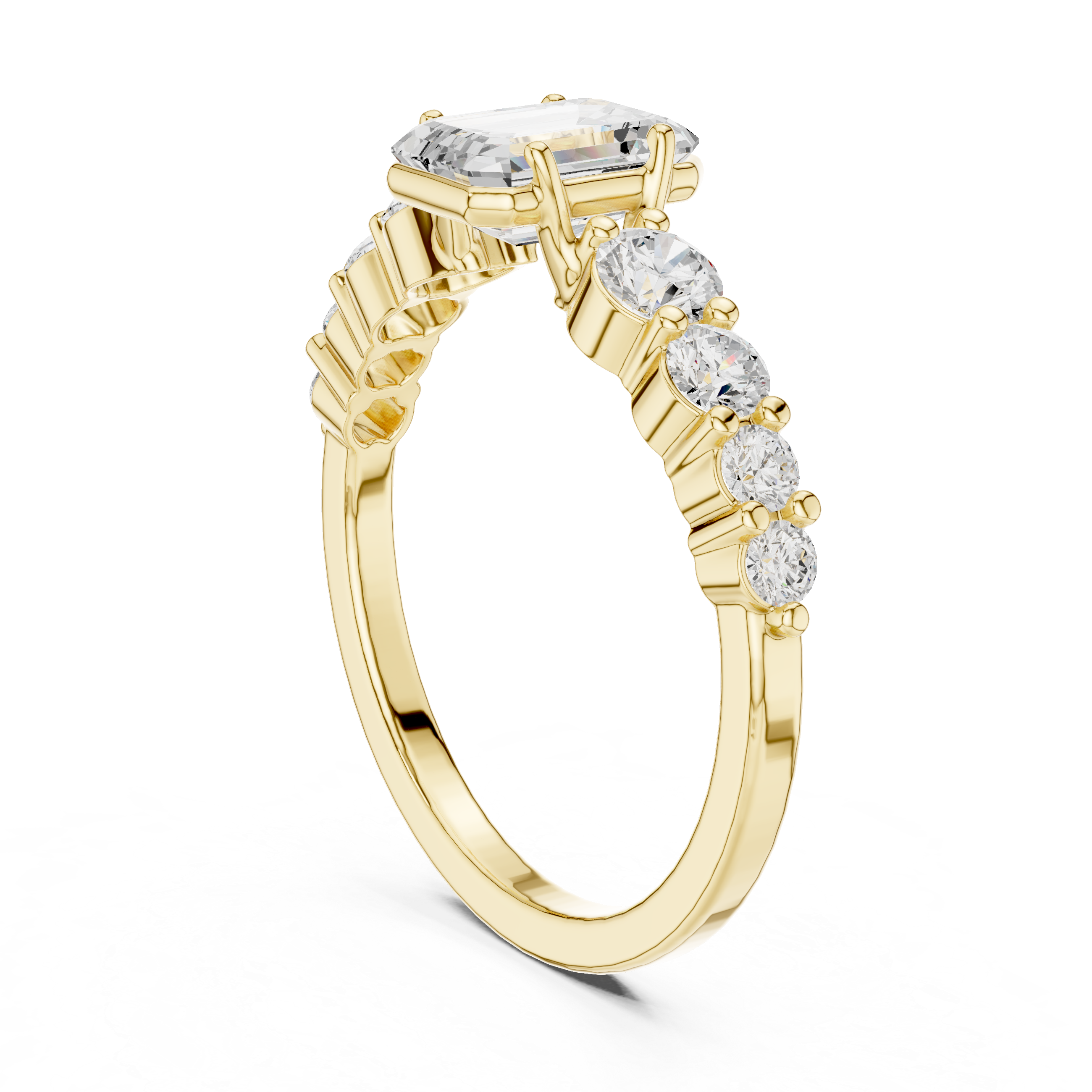 1 ct Emerald Cut Solitaire & Round Diamond Lab Grown Diamond Ring