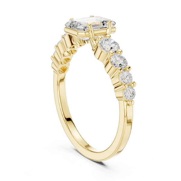 1 ct Emerald Cut Solitaire & Round Diamond Lab Grown Diamond Ring