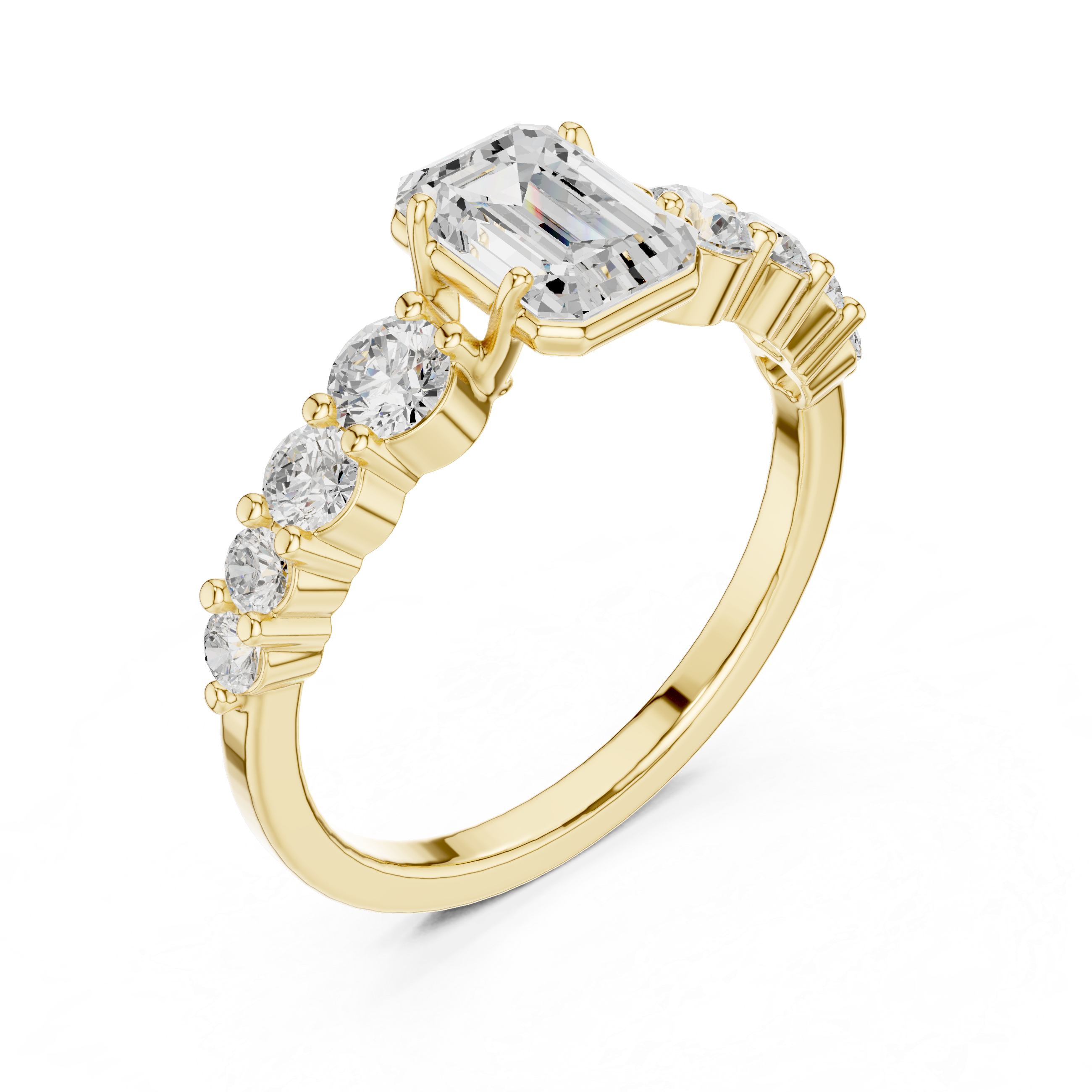 1 ct Emerald Cut Solitaire & Round Diamond Lab Grown Diamond Ring