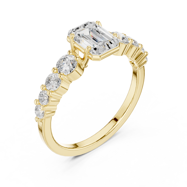 1 ct Emerald Cut Solitaire & Round Diamond Lab Grown Diamond Ring