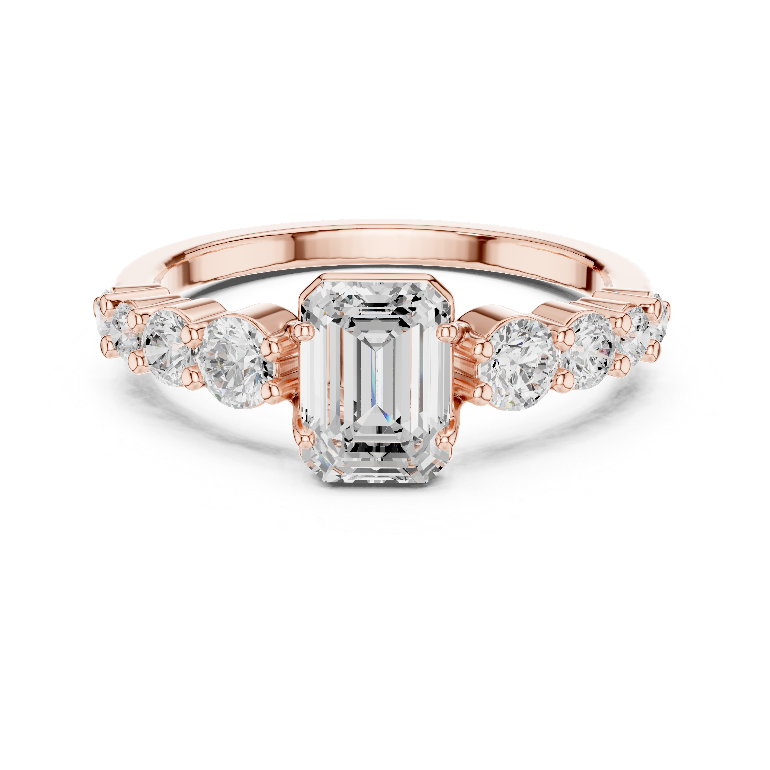 1 ct Emerald Cut Solitaire & Round Diamond Lab Grown Diamond Ring