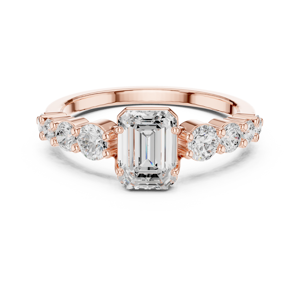1 ct Emerald Cut Solitaire & Round Diamond Lab Grown Diamond Ring