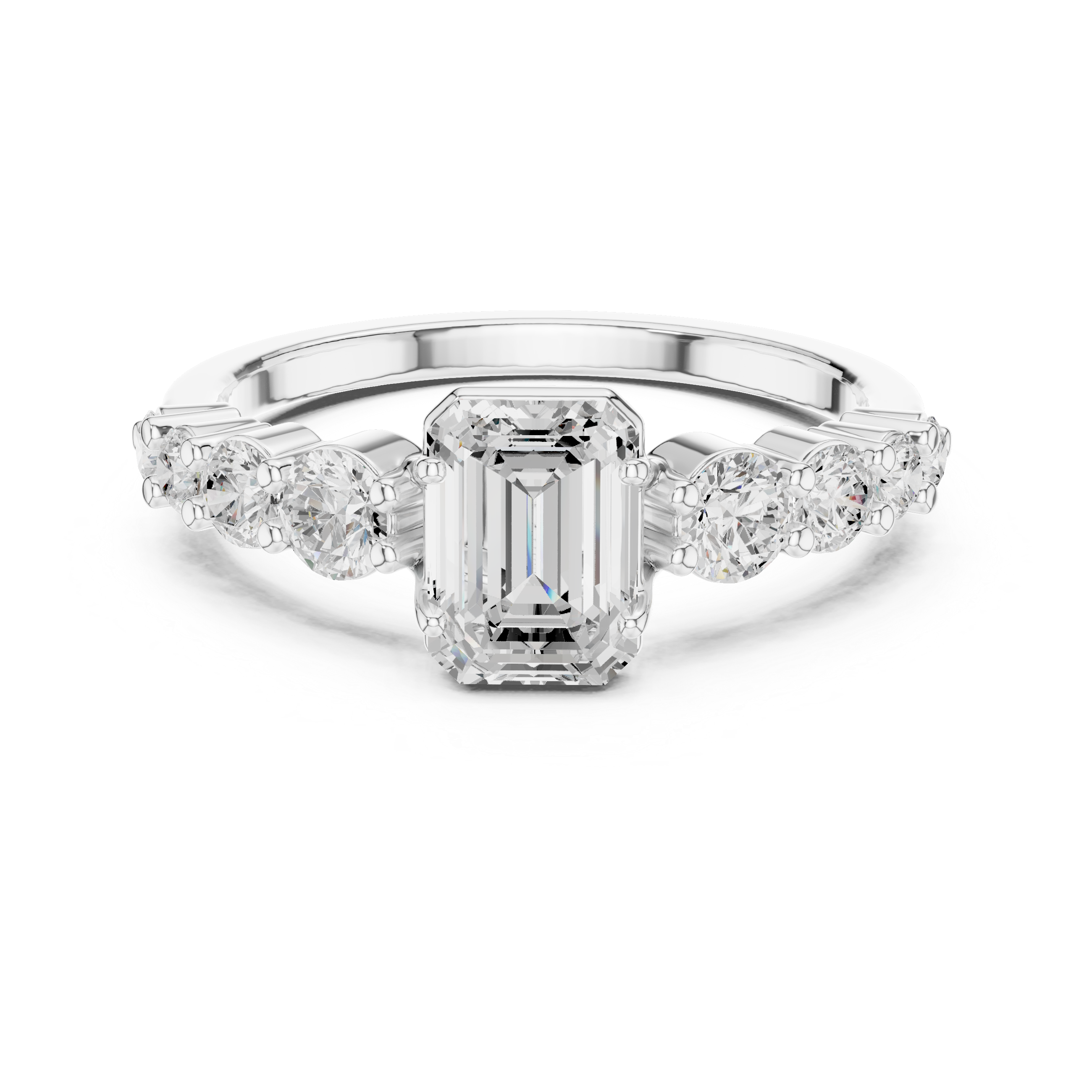 1 ct Emerald Cut Solitaire & Round Diamond Lab Grown Diamond Ring