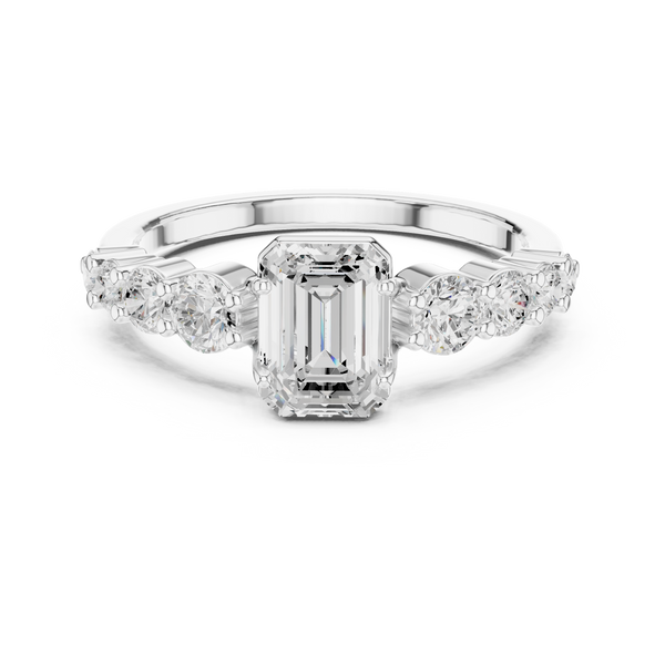 1 ct Emerald Cut Solitaire & Round Diamond Lab Grown Diamond Ring