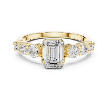 1 ct Emerald Cut Solitaire & Round Diamond Lab Grown Diamond Ring