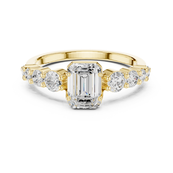 1 ct Emerald Cut Solitaire & Round Diamond Lab Grown Diamond Ring