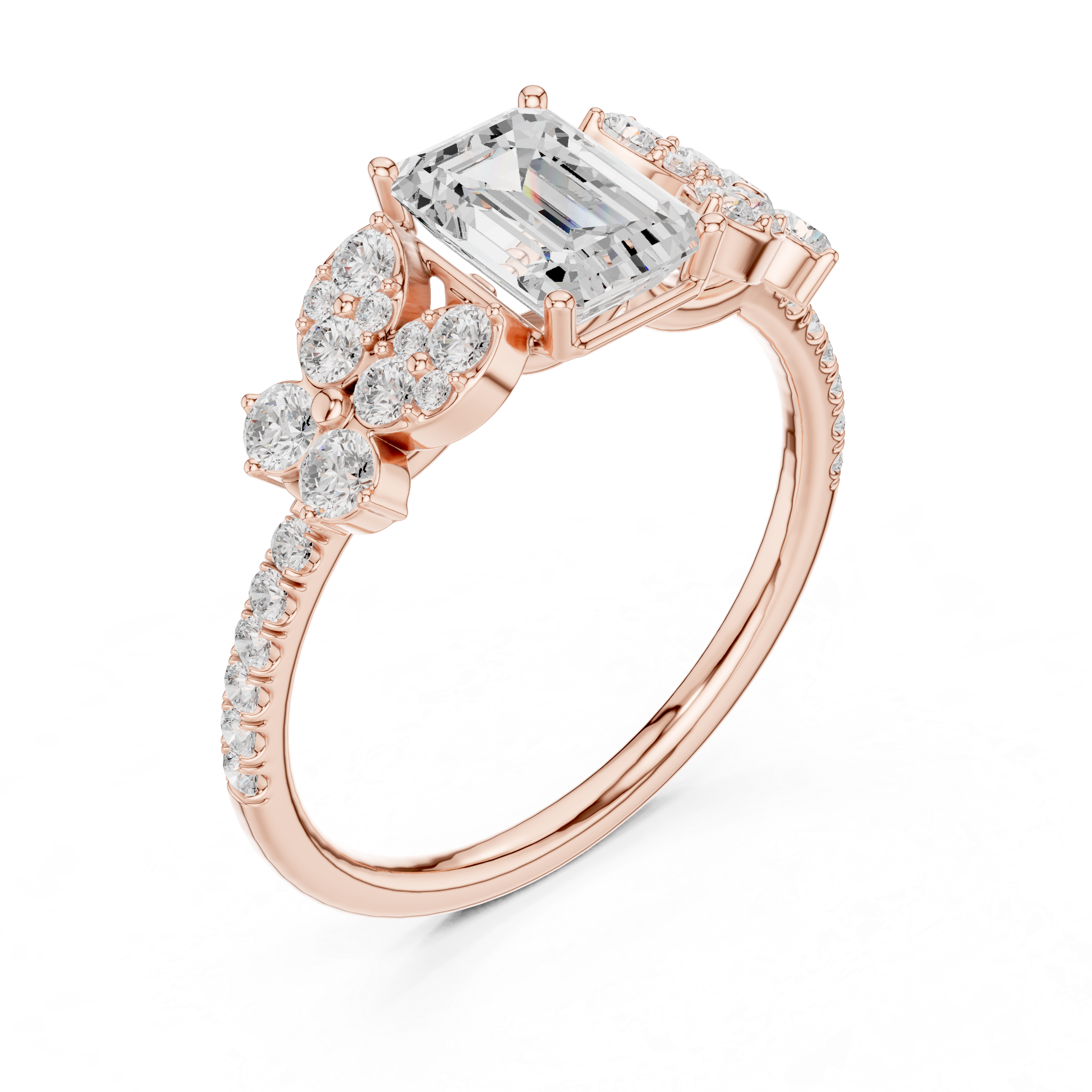 1 ct Emerald Cut & Round Diamond Lab Grown Diamond Ring