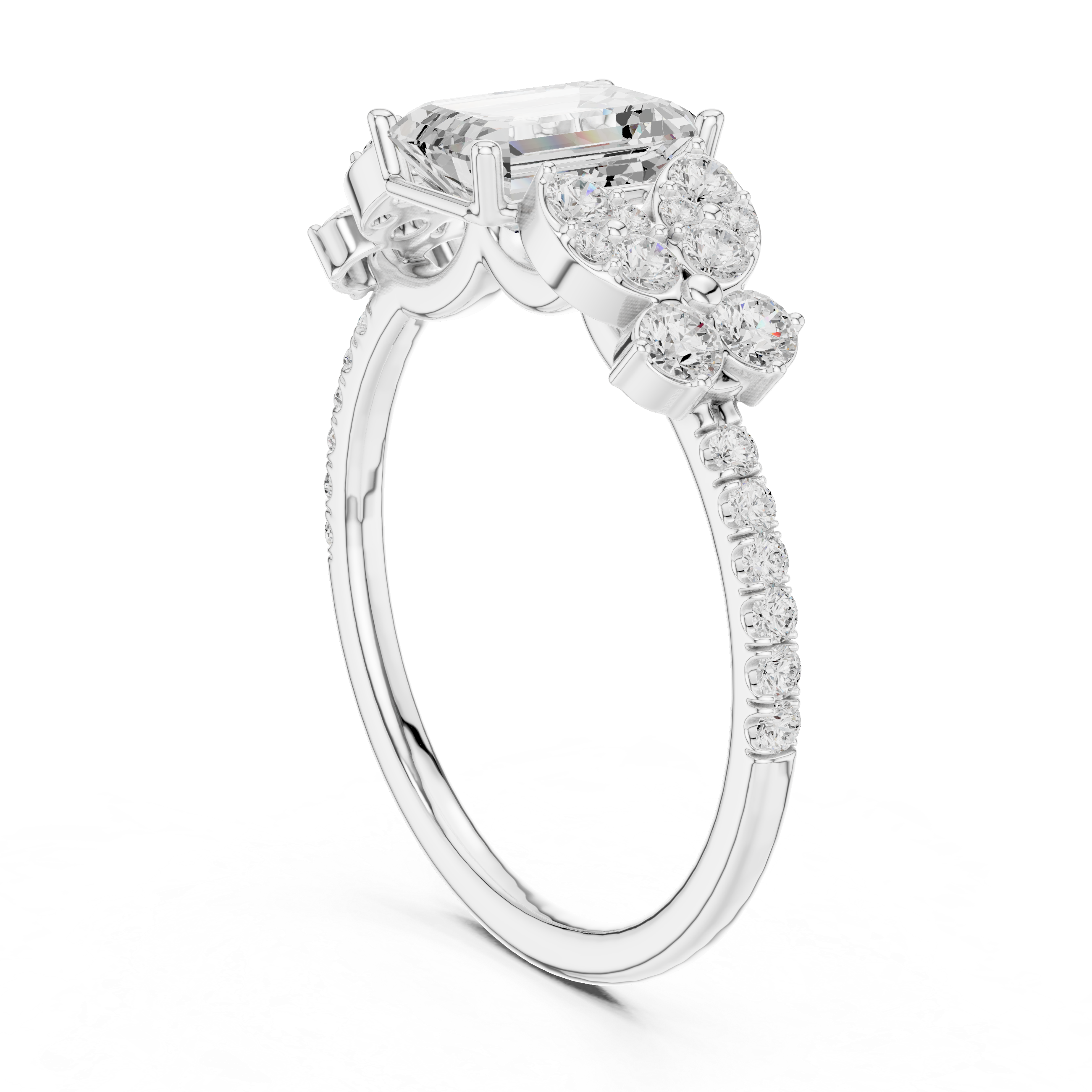 1 ct Emerald Cut & Round Diamond Lab Grown Diamond Ring