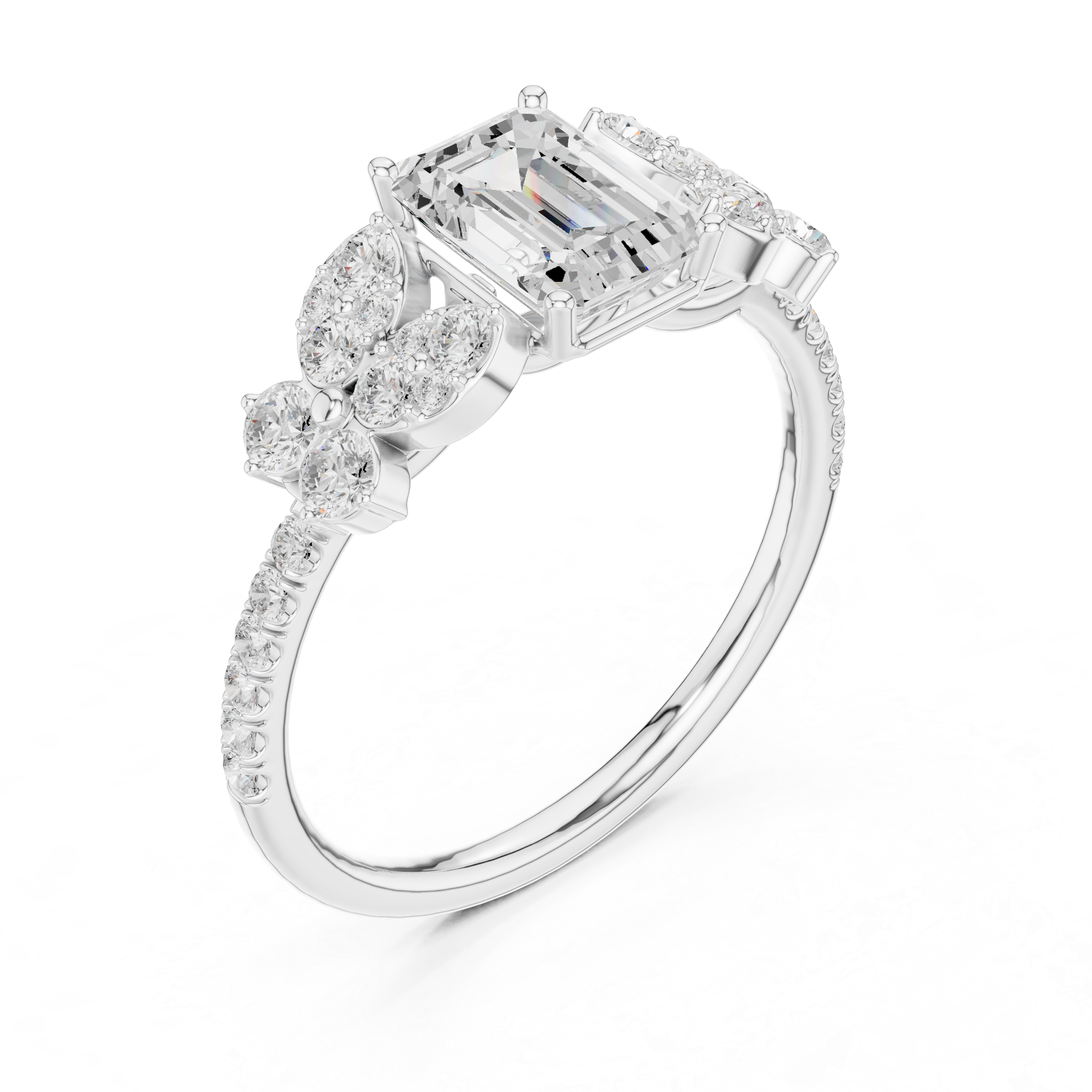 1 ct Emerald Cut & Round Diamond Lab Grown Diamond Ring