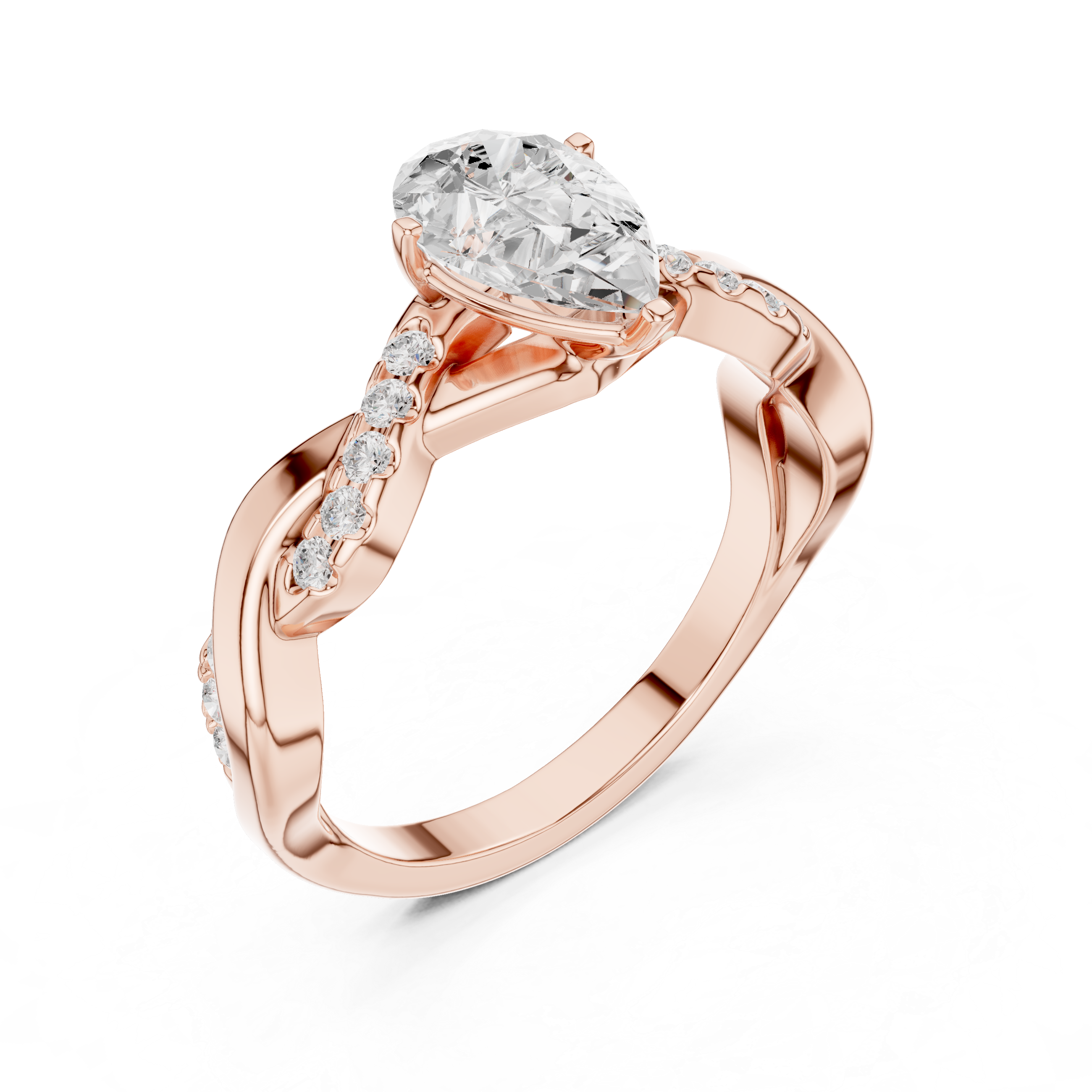 1 ct Pear Solitaire & Round Diamond Lab Grown Diamond Ring