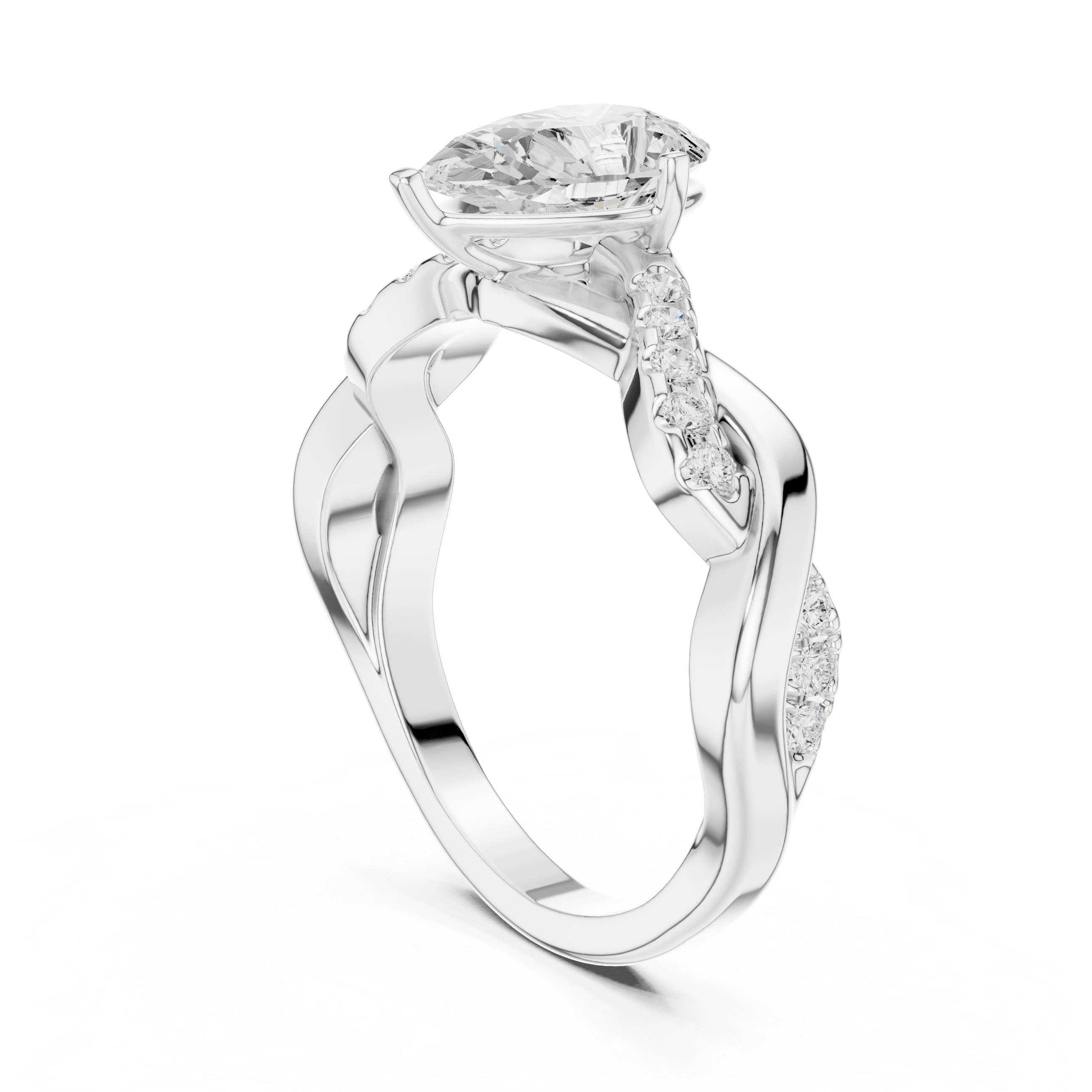 1 ct Pear Solitaire & Round Diamond Lab Grown Diamond Ring
