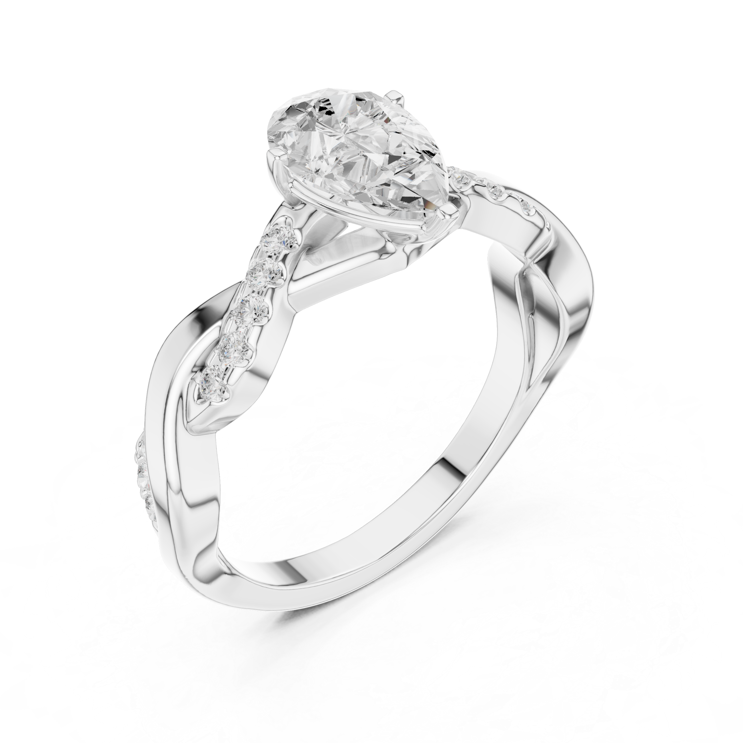 1 ct Pear Solitaire & Round Diamond Lab Grown Diamond Ring