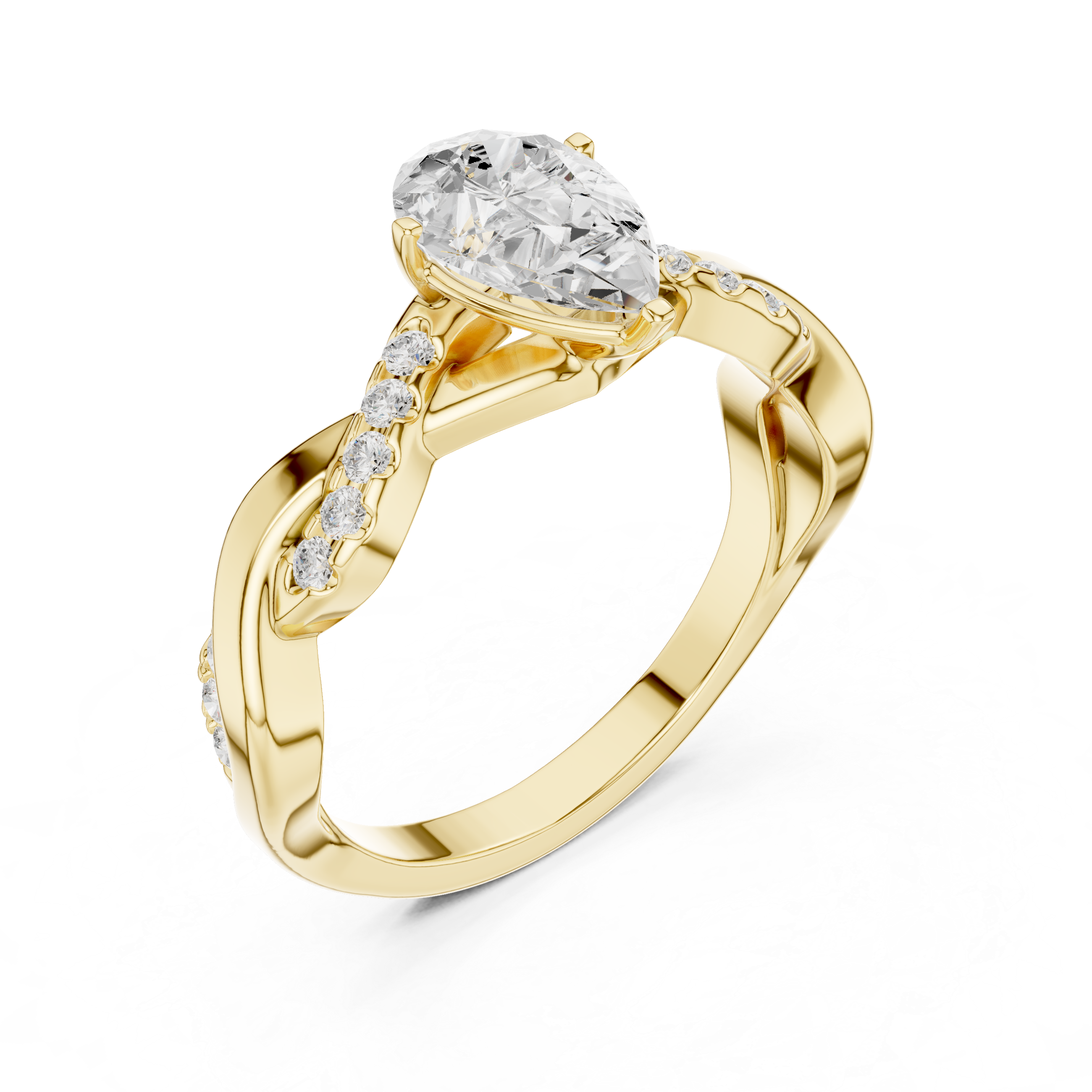 1 ct Pear Solitaire & Round Diamond Lab Grown Diamond Ring