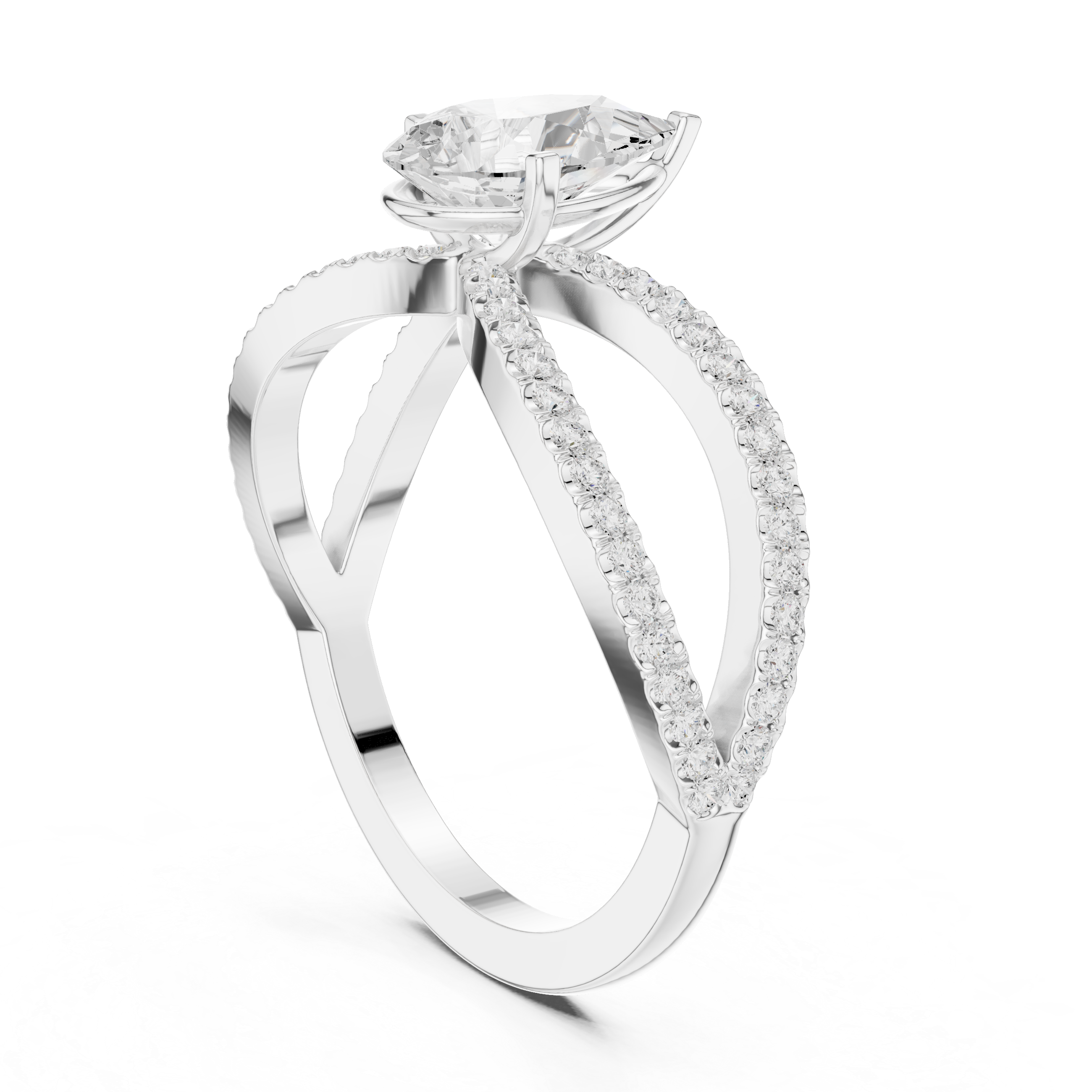 Graceful Pear Diamond Lab Grown Diamond Ring with Round Accents