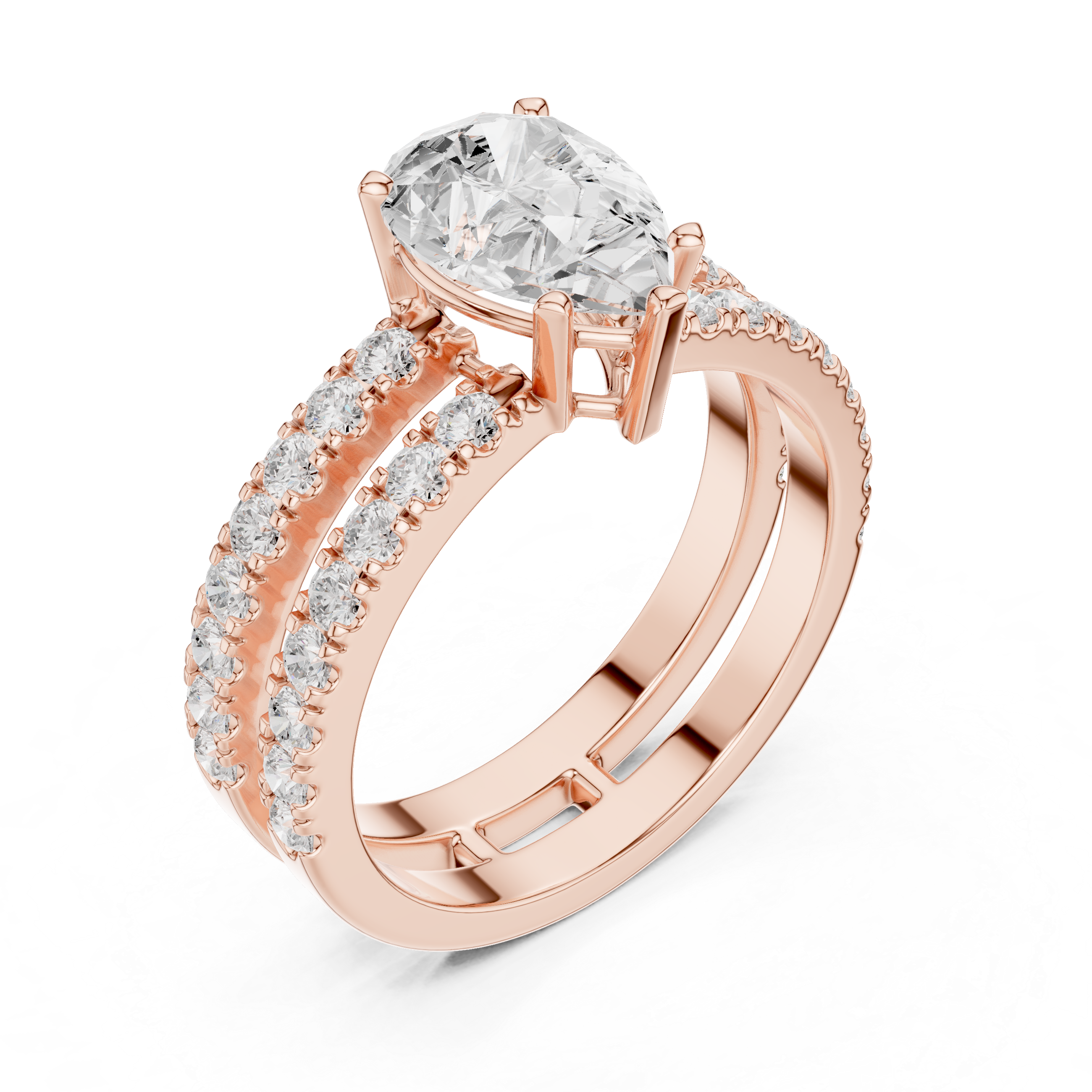 1 ct Pear Diamond & Round Brilliant Lab Grown Diamond Ring