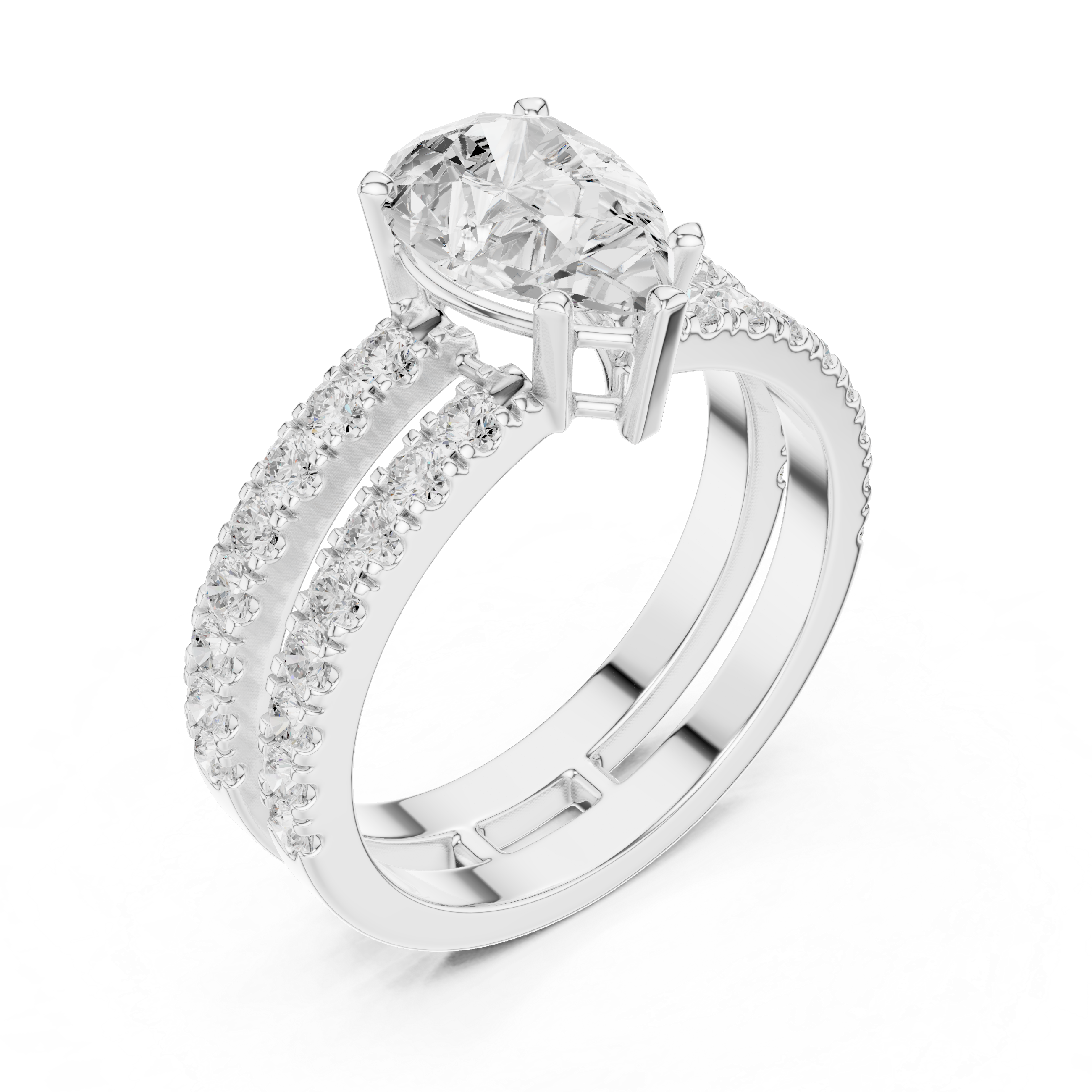 1 ct Pear Diamond & Round Brilliant Lab Grown Diamond Ring