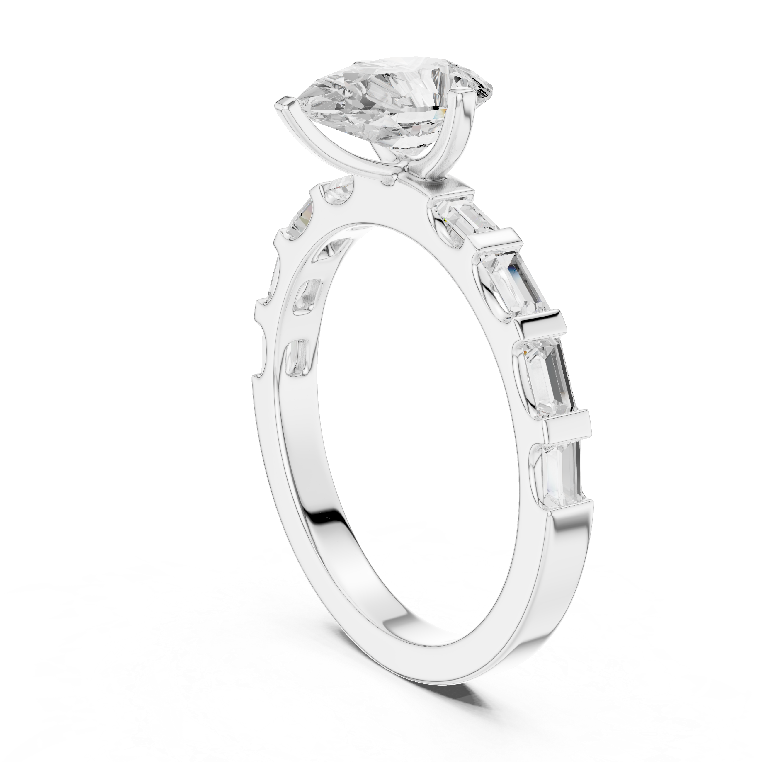 Exquisite Pear & Baguette 1 ct Diamond Lab Grown Diamond Ring