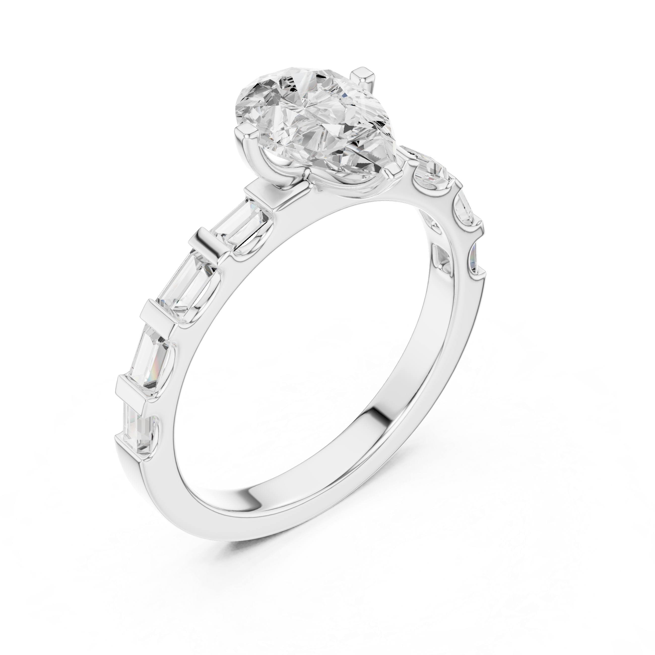 Exquisite Pear & Baguette 1 ct Diamond Lab Grown Diamond Ring