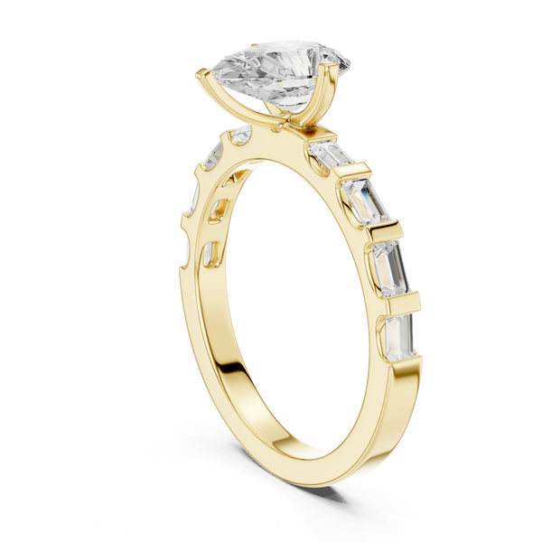 Exquisite Pear & Baguette 1 ct Diamond Lab Grown Diamond Ring