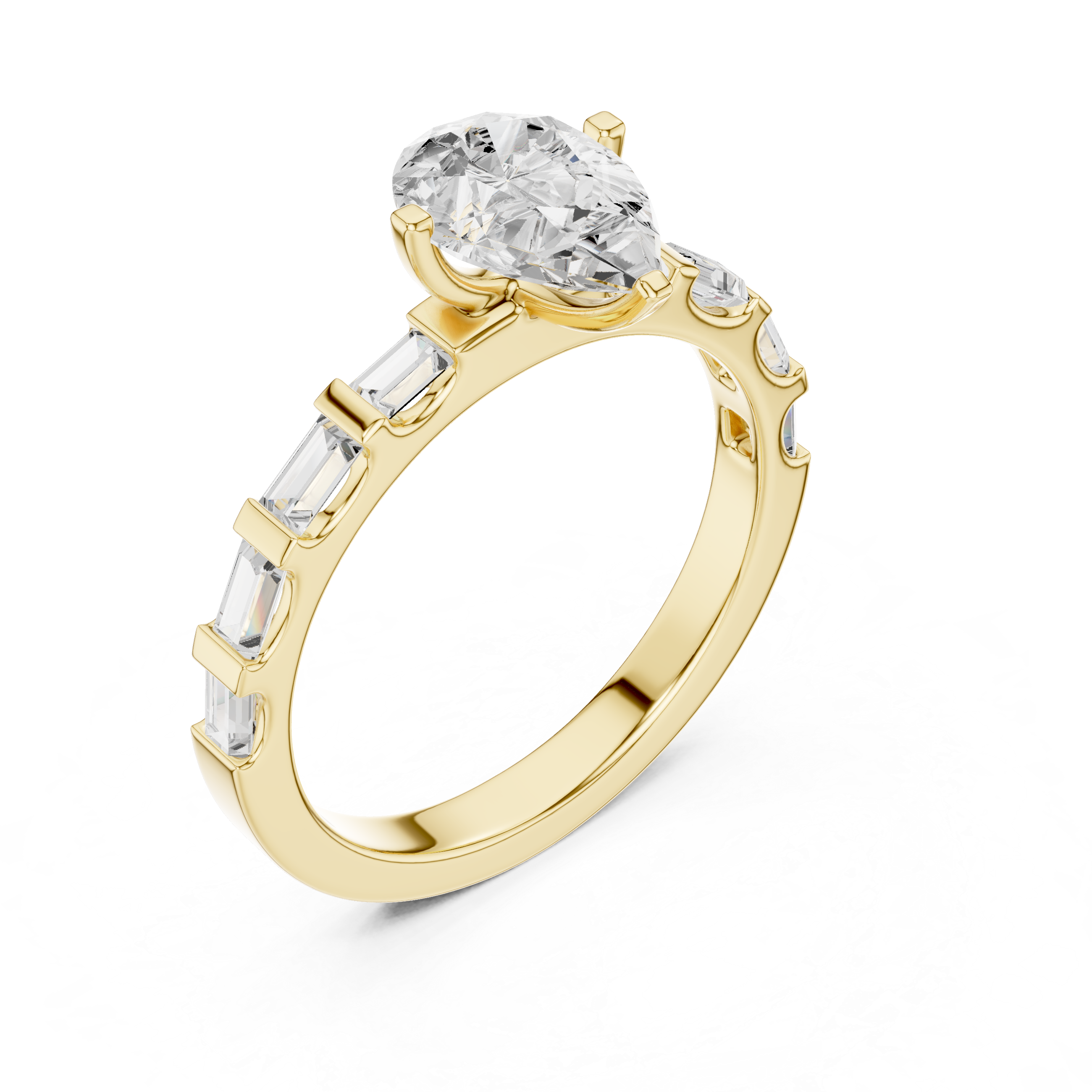 Exquisite Pear & Baguette 1 ct Diamond Lab Grown Diamond Ring