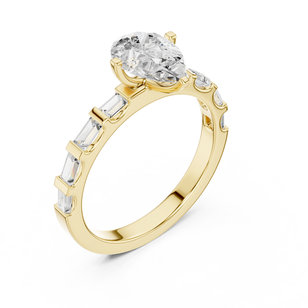 Exquisite Pear & Baguette 1 ct Diamond Lab Grown Diamond Ring
