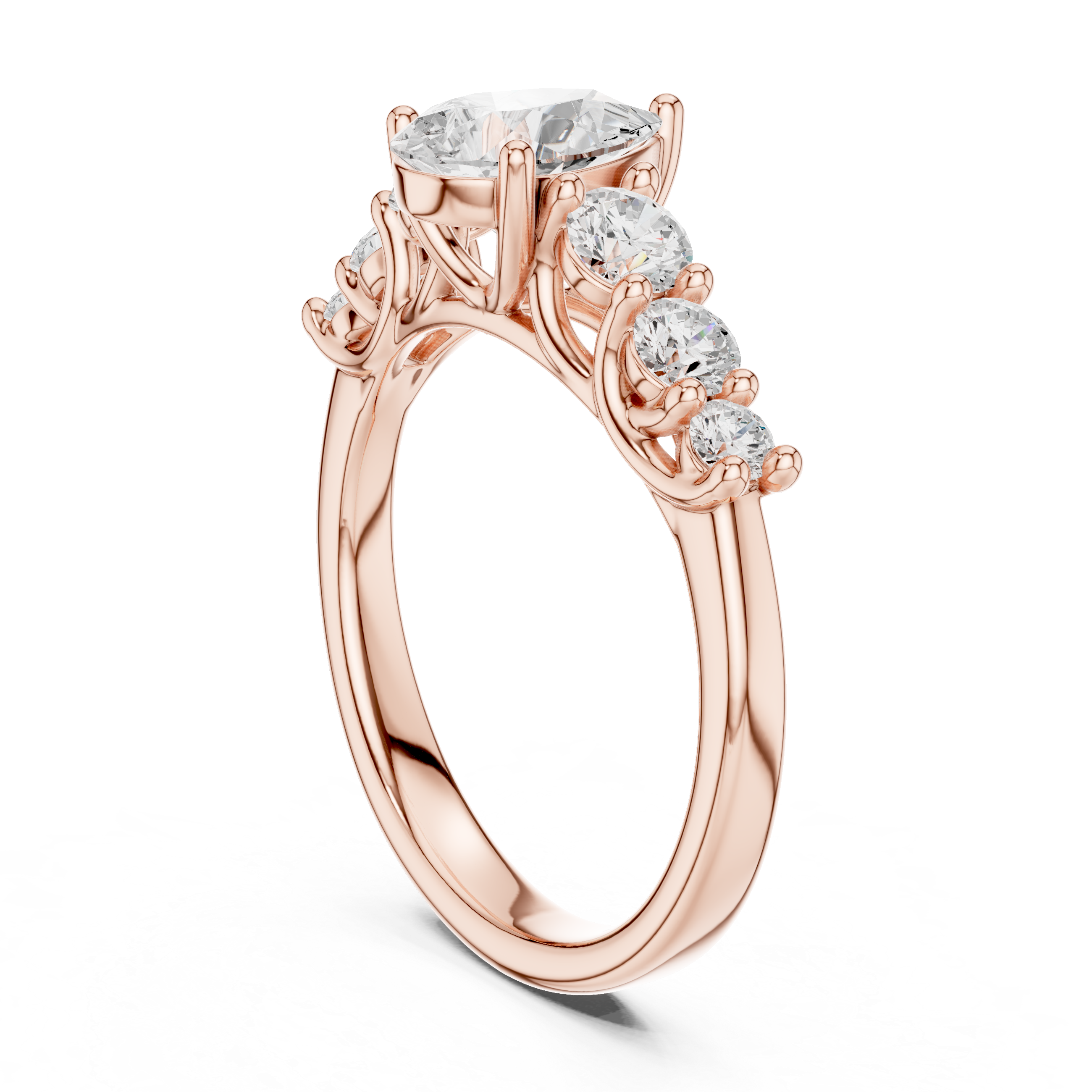 Aurora Round Cut Cathedral Lab Grown Diamond Ring