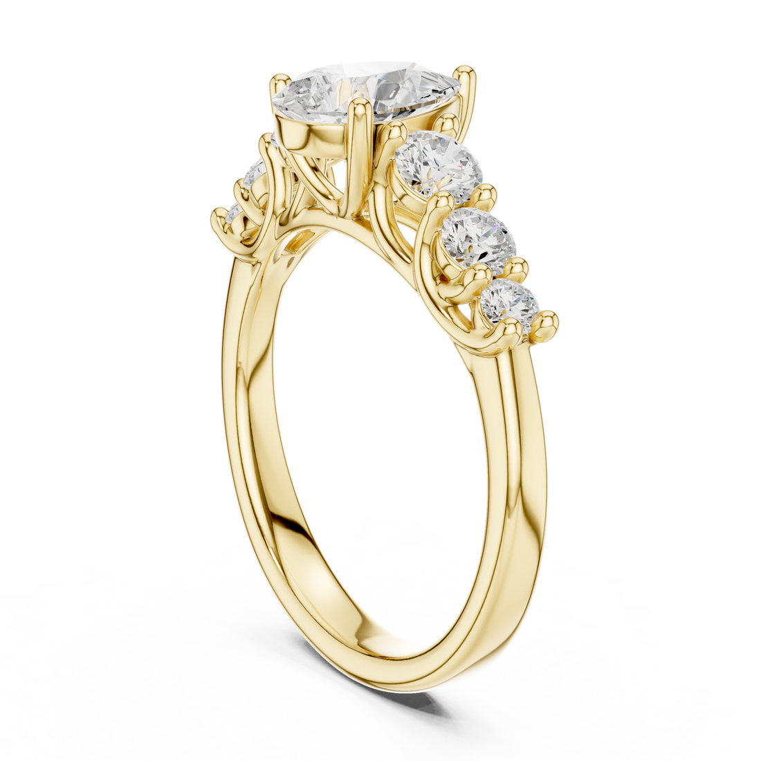 Aurora Round Cut Cathedral Lab Grown Diamond Ring