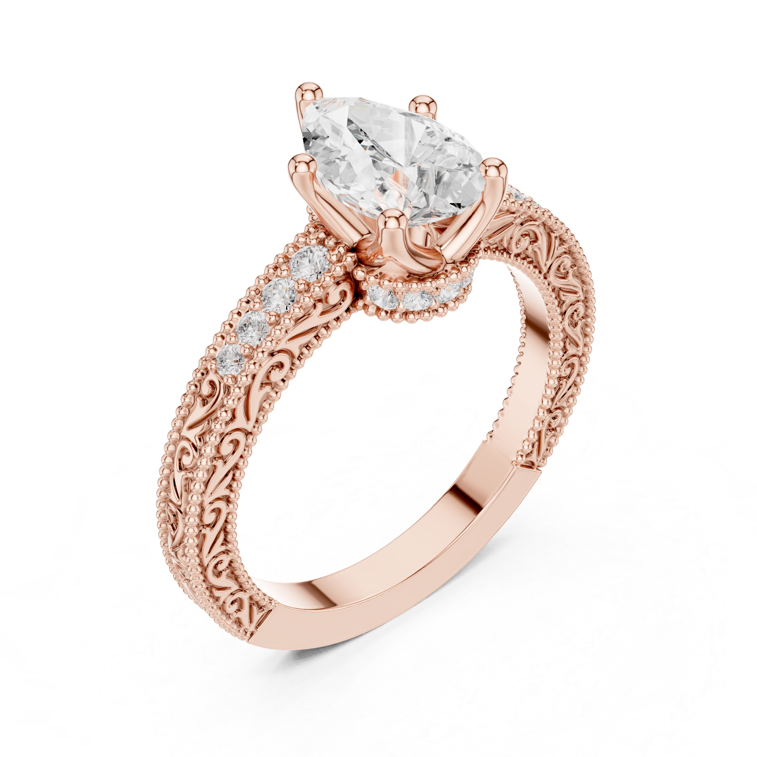 Pear Diamond Lab Grown Diamond Ring with Round Accents