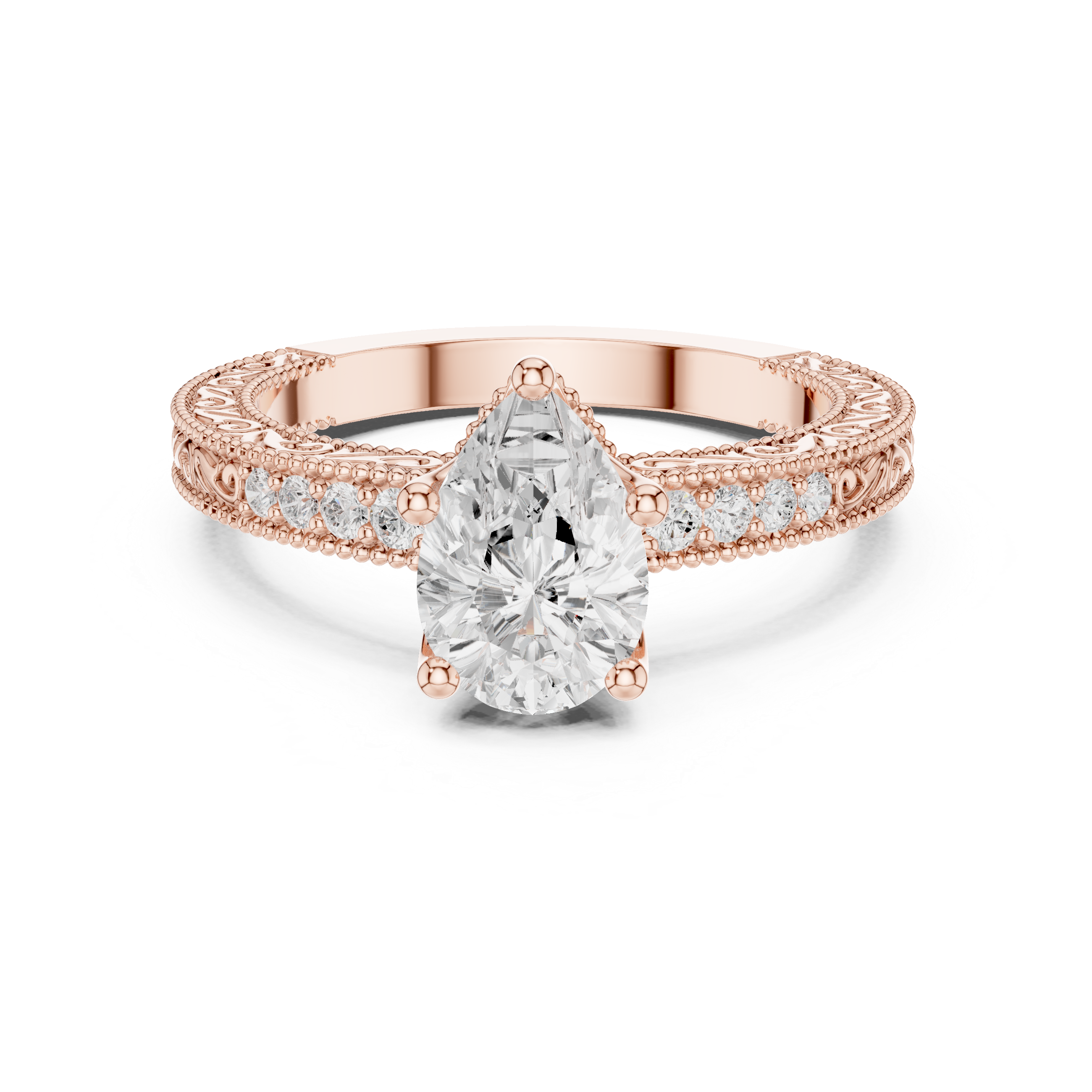 Pear Diamond Lab Grown Diamond Ring with Round Accents