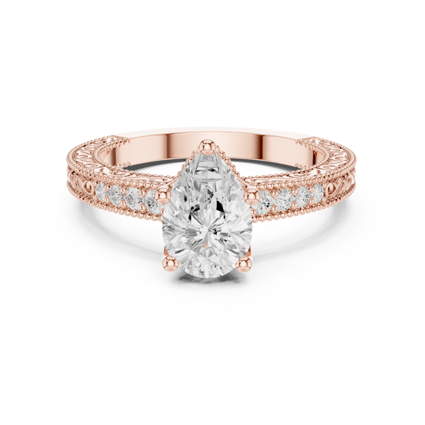 Pear Diamond Lab Grown Diamond Ring with Round Accents
