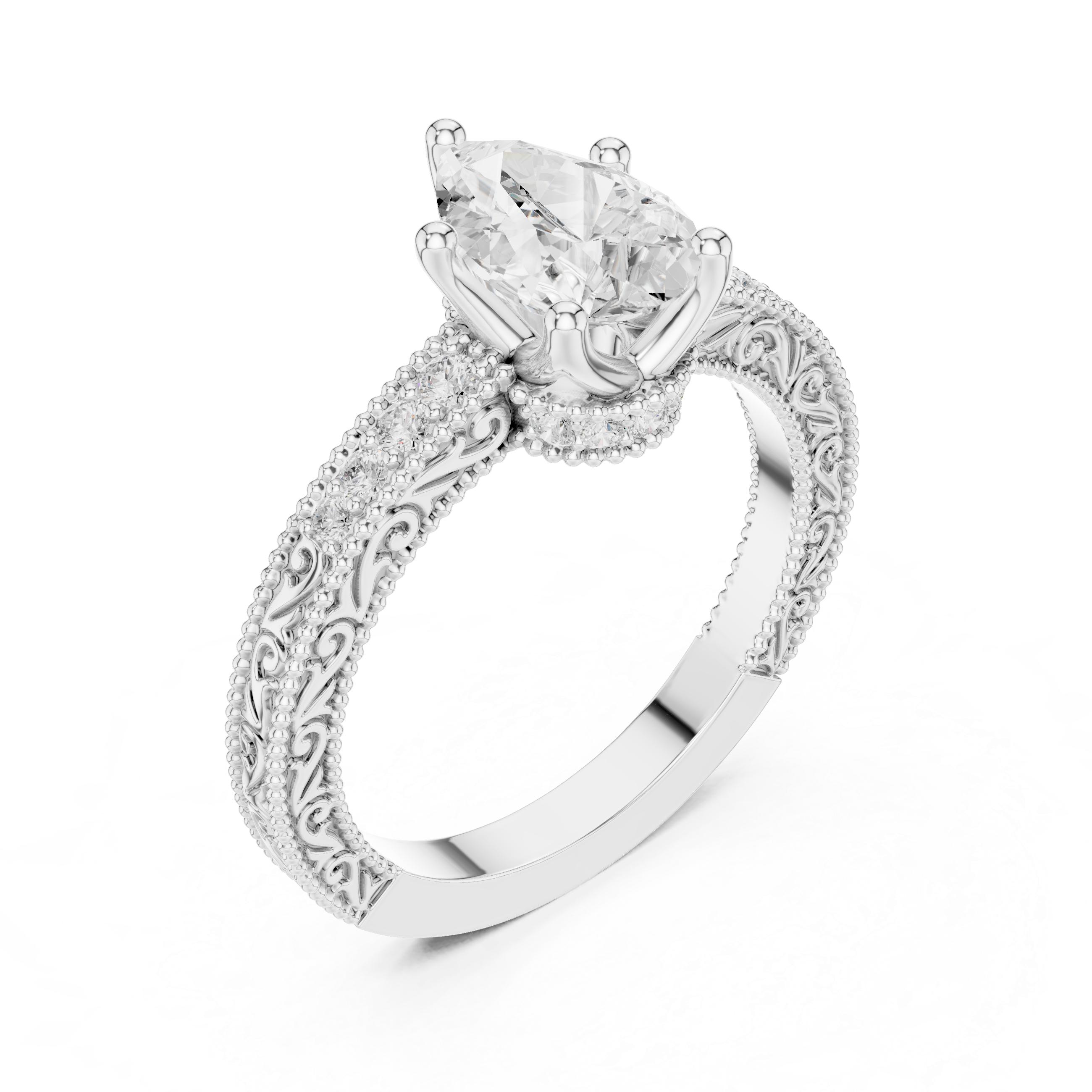 Pear Diamond Lab Grown Diamond Ring with Round Accents